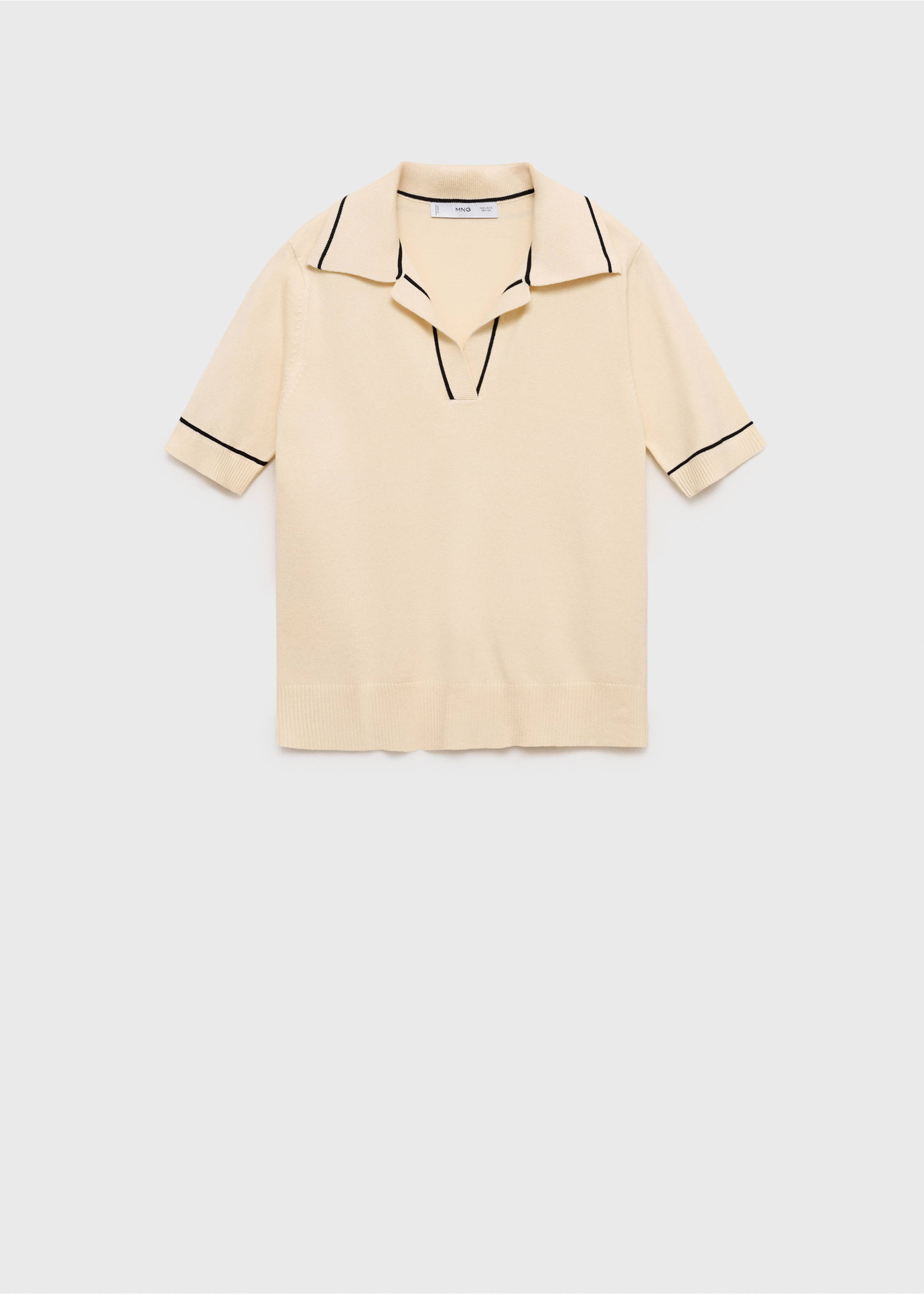 Pullover mit Polokragen und Kontrastborten - Artikel ohne Model, Ecru. Ref: 17062916-00.