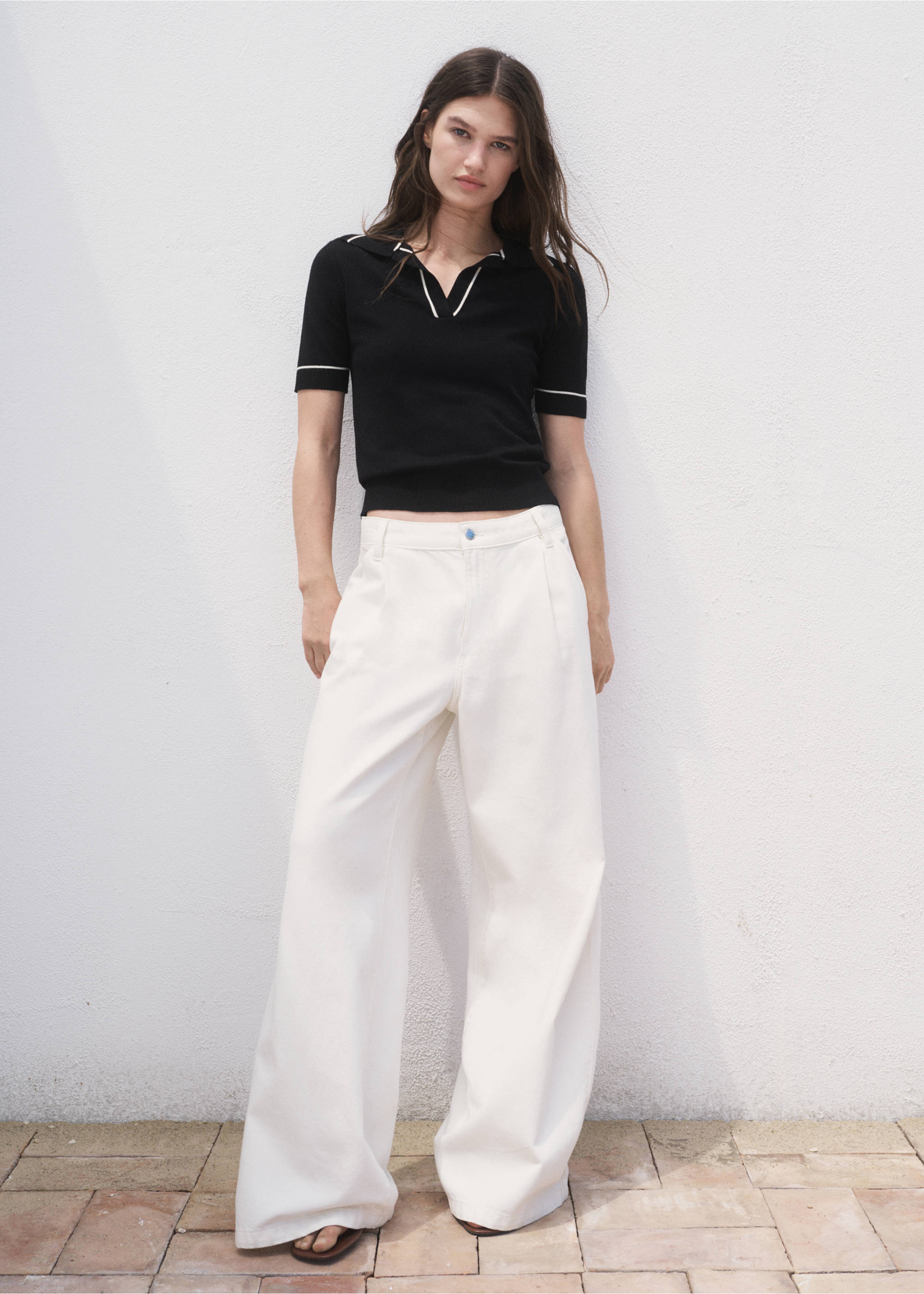 Polo-neck sweater with contrasting trims - General plane, Black. Ref: 17062916-00.