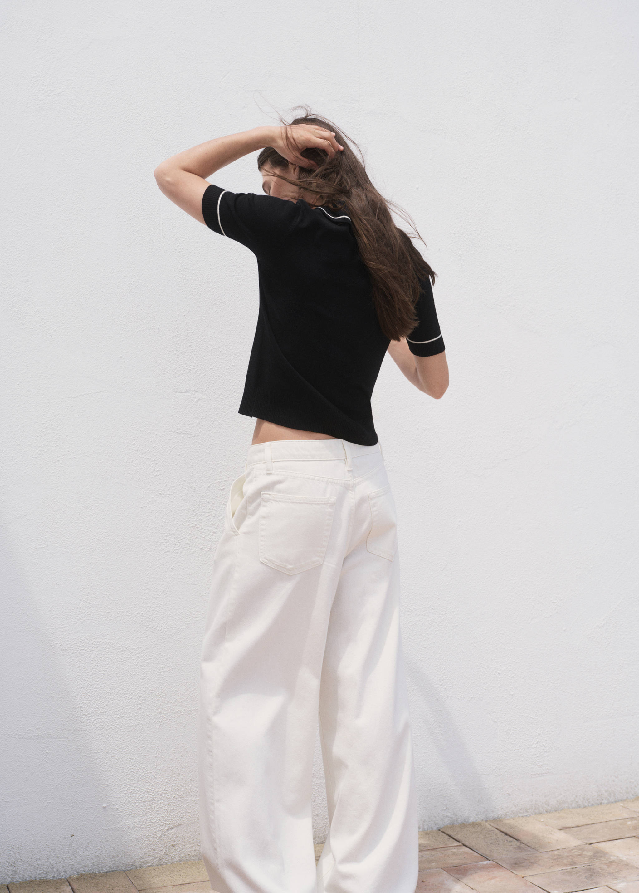 Polo-neck sweater with contrasting trims - Reverse of the article