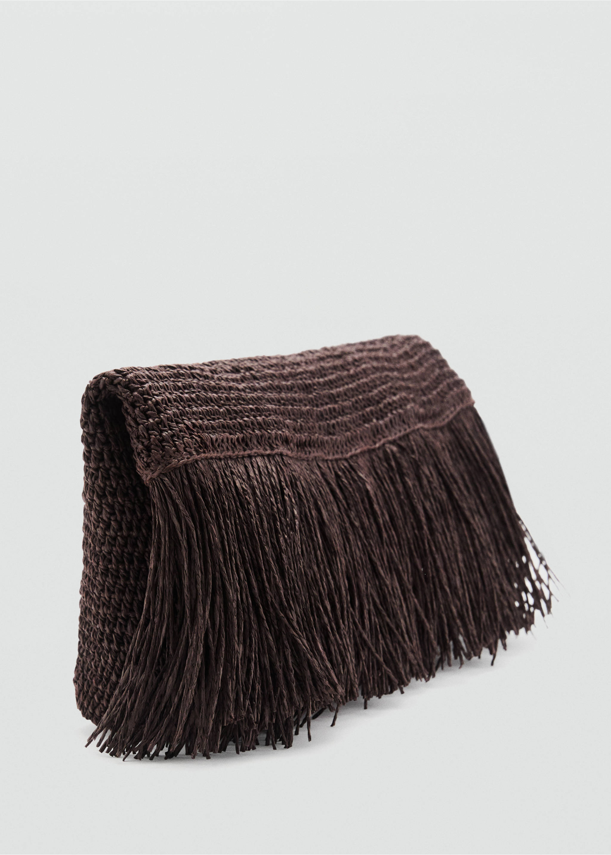 Natural fibre handbag with fringes - Medium plane, Chocolate. Ref: 17062917-00.