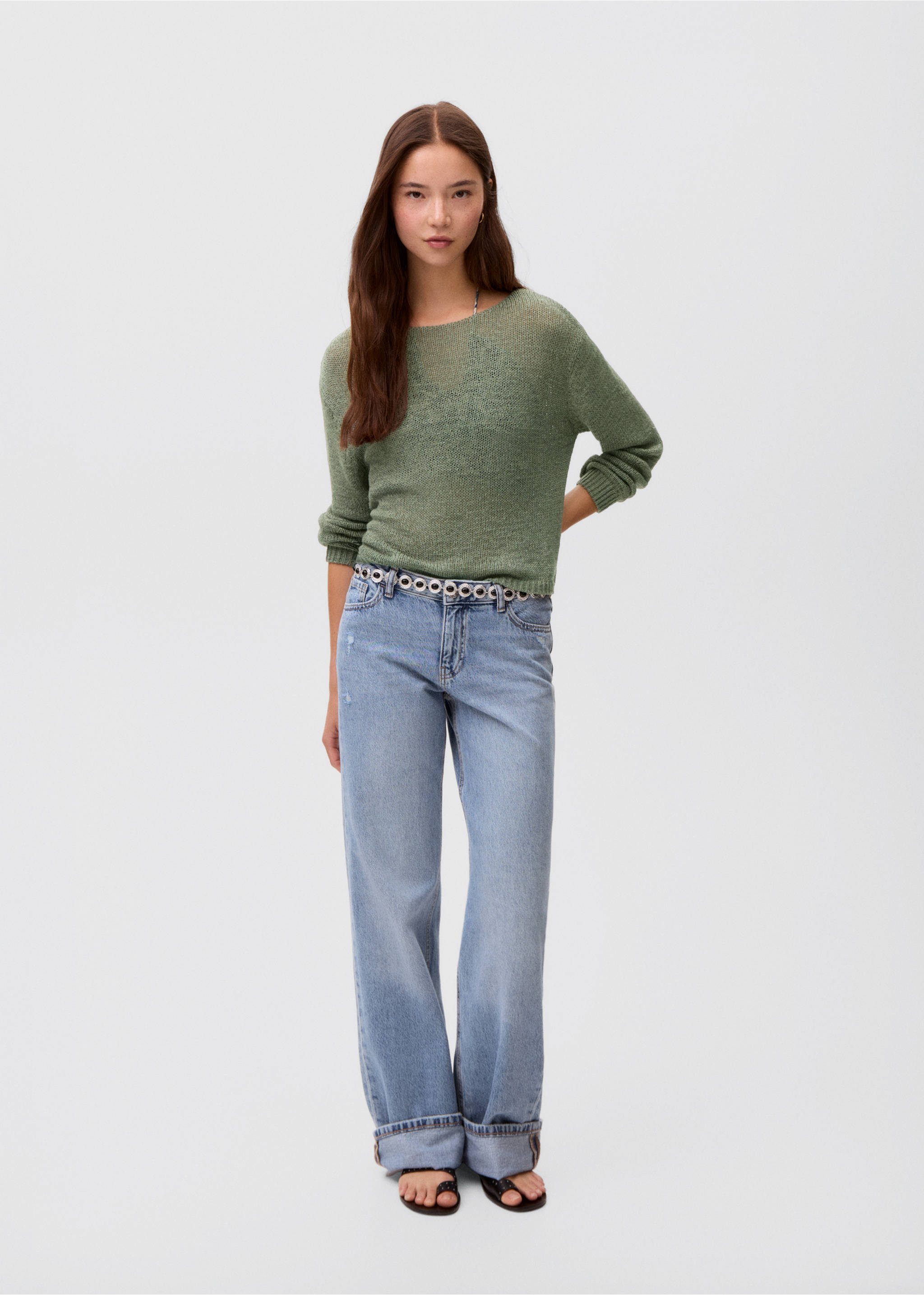 Openwork knit sweater - General plane, Khaki. Ref: 17063273-00.