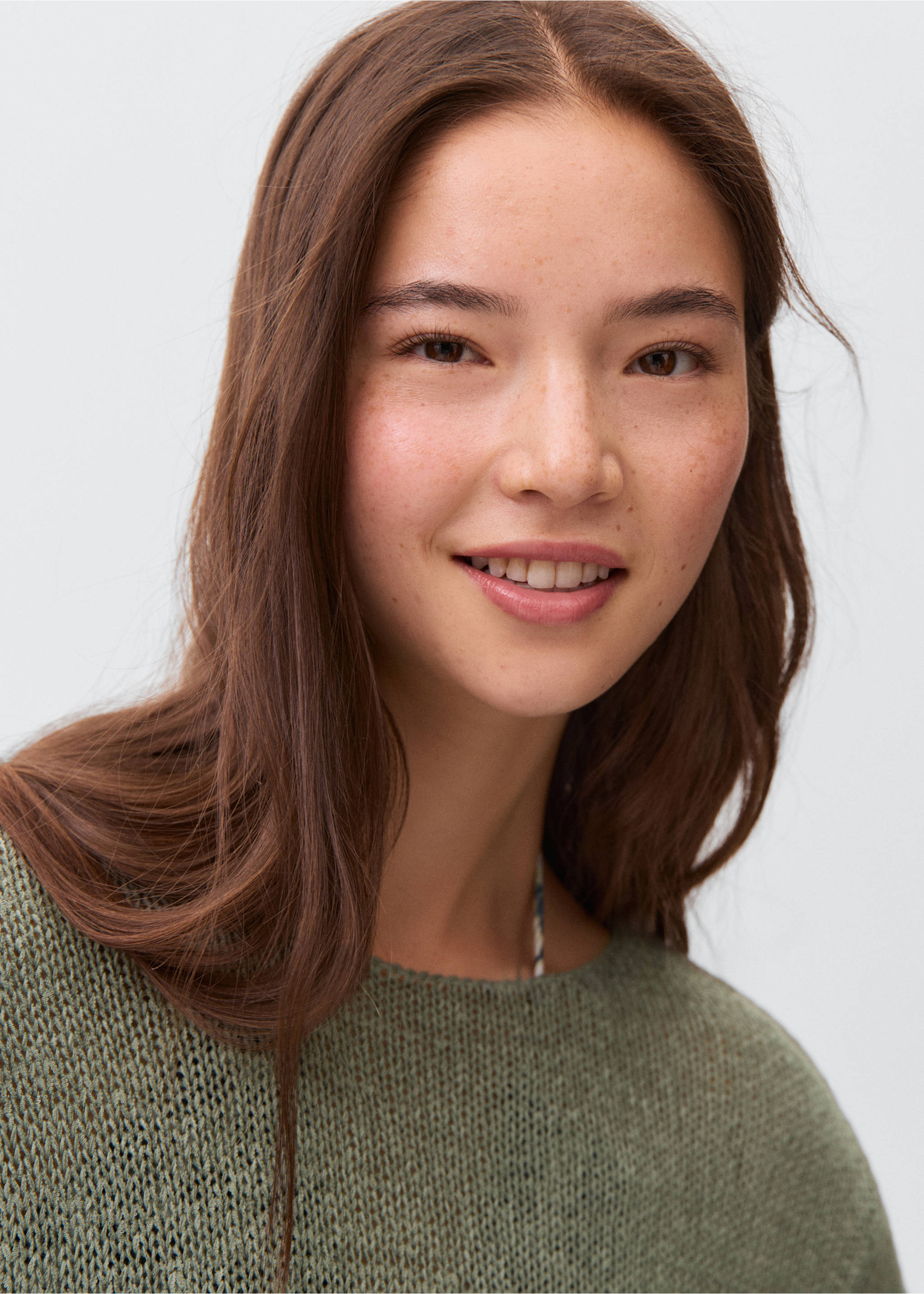 Openwork knit sweater - Details of the article 1, Khaki. Ref: 17063273-00.