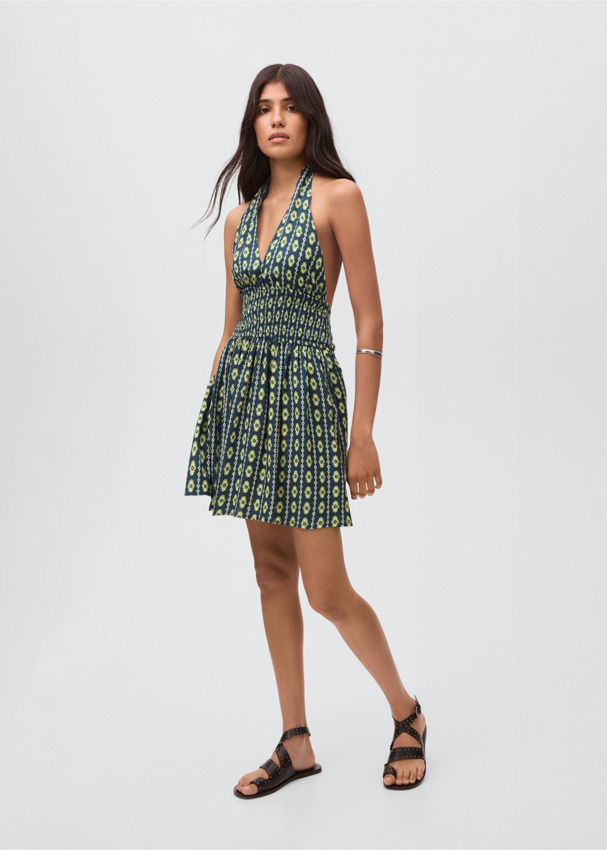 Printed halter-neck dress - General plane, Navy. Ref: 17063275-00.