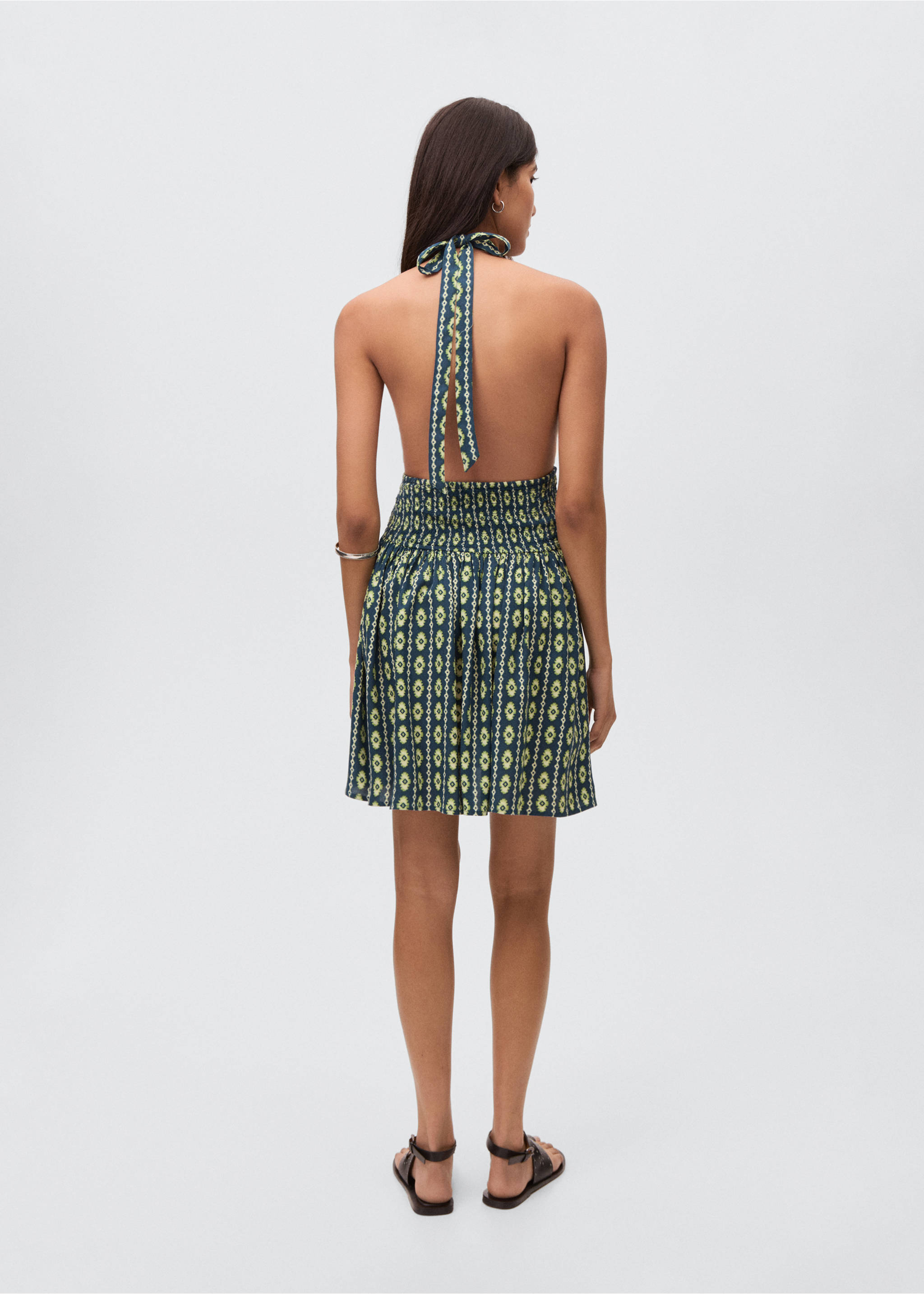 Printed halter-neck dress - Reverse of the article, Navy. Ref: 17063275-00.