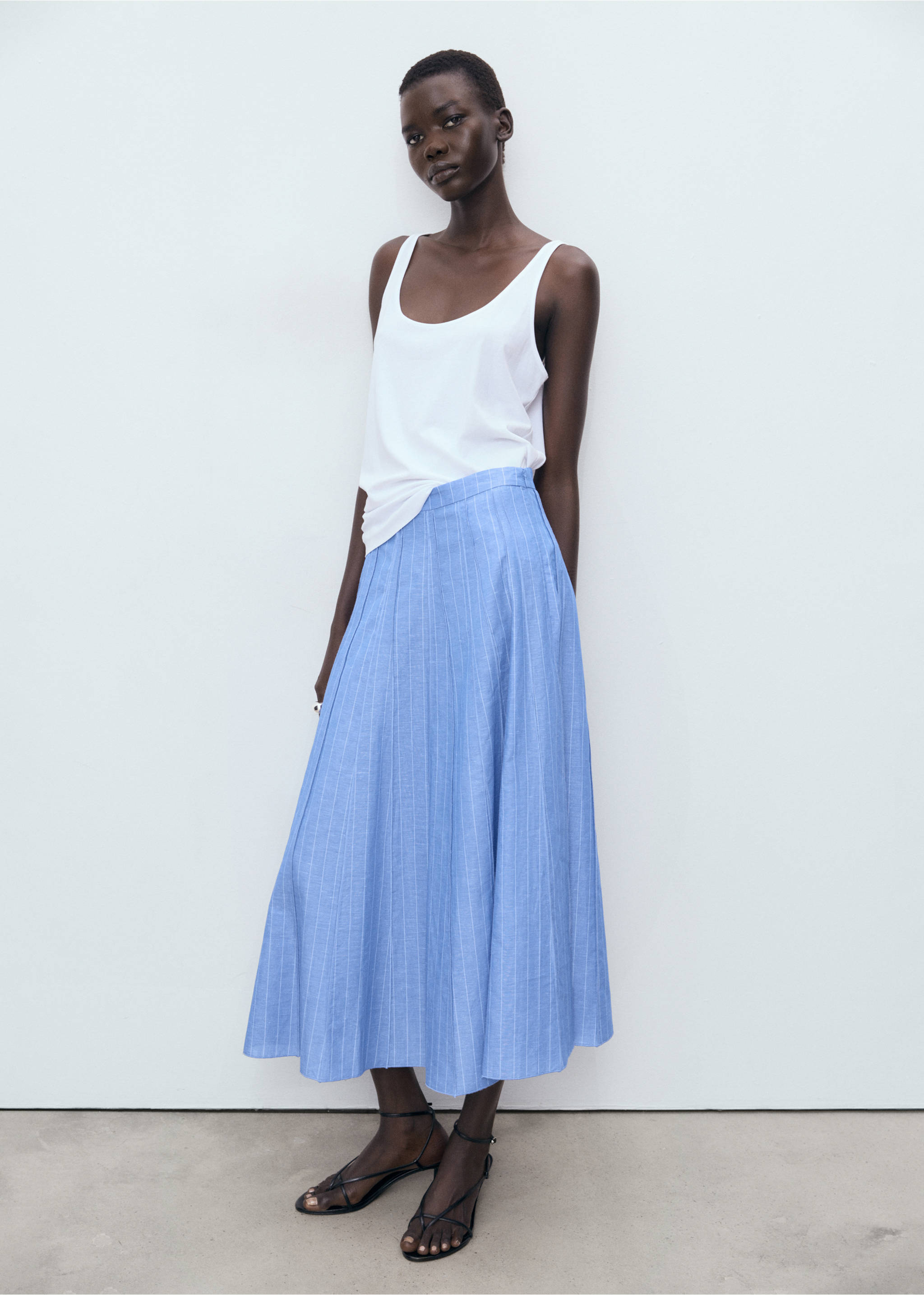 Striped linen-blend skirt - General plane, Blue. Ref: 17063276-00.