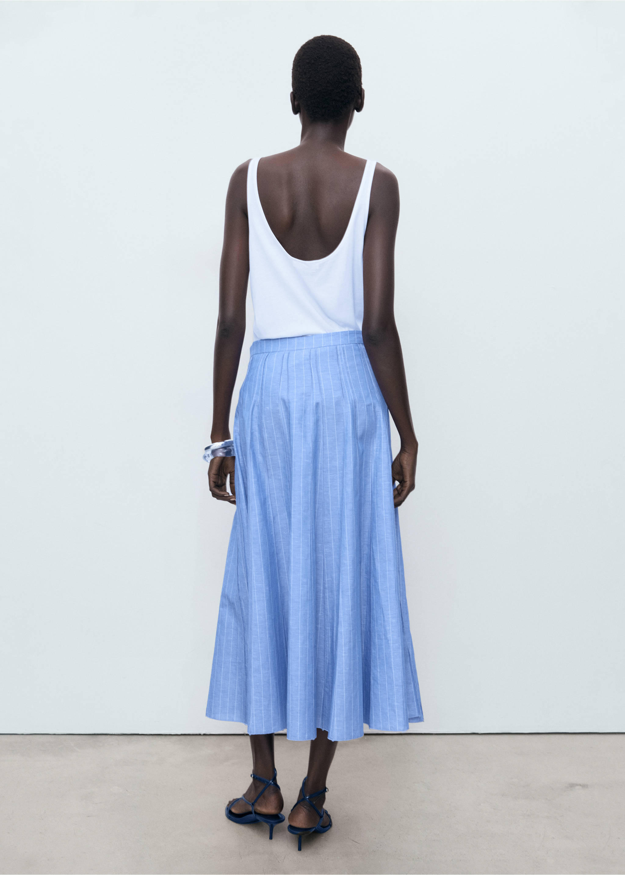 Striped linen-blend skirt - Reverse of the article, Blue. Ref: 17063276-00.