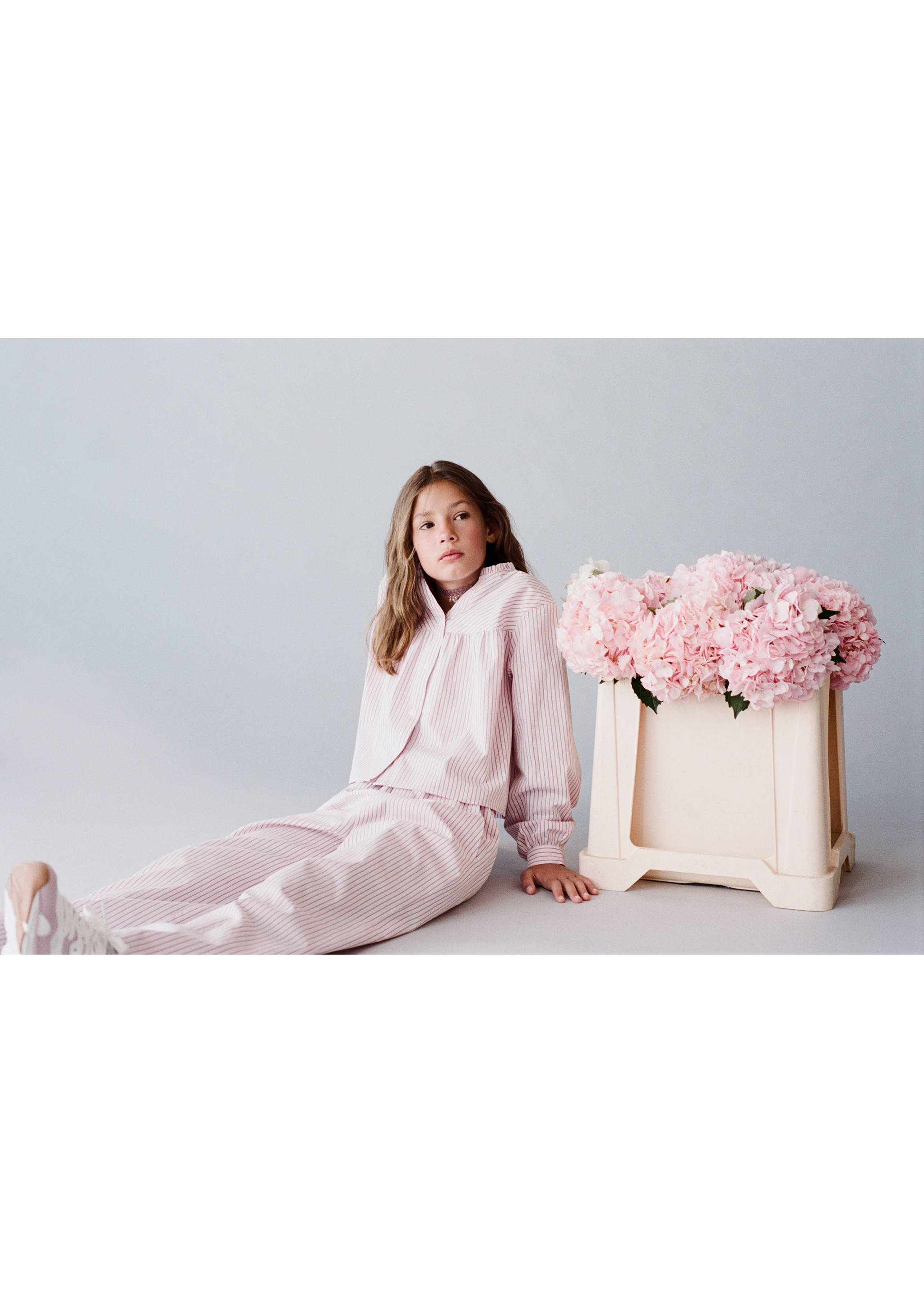 Camisa de algodão às riscas - Pormenor do artigo 5, Rosa. Ref: 17063283-00.