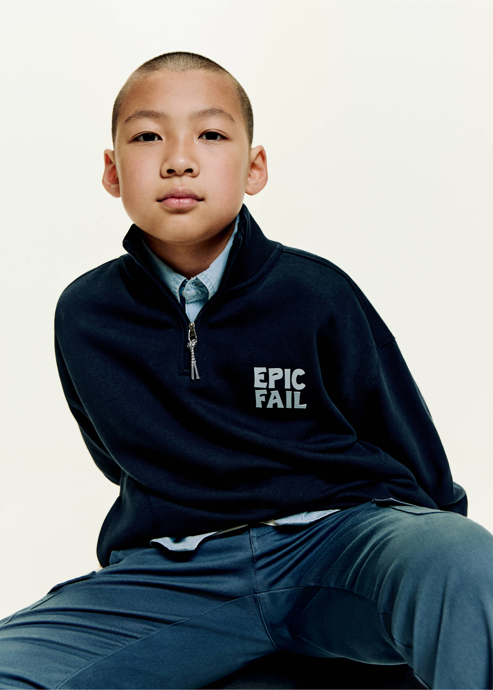 Printed cotton sweatshirt - Medium plane, Navy. Ref: 17063284-00.