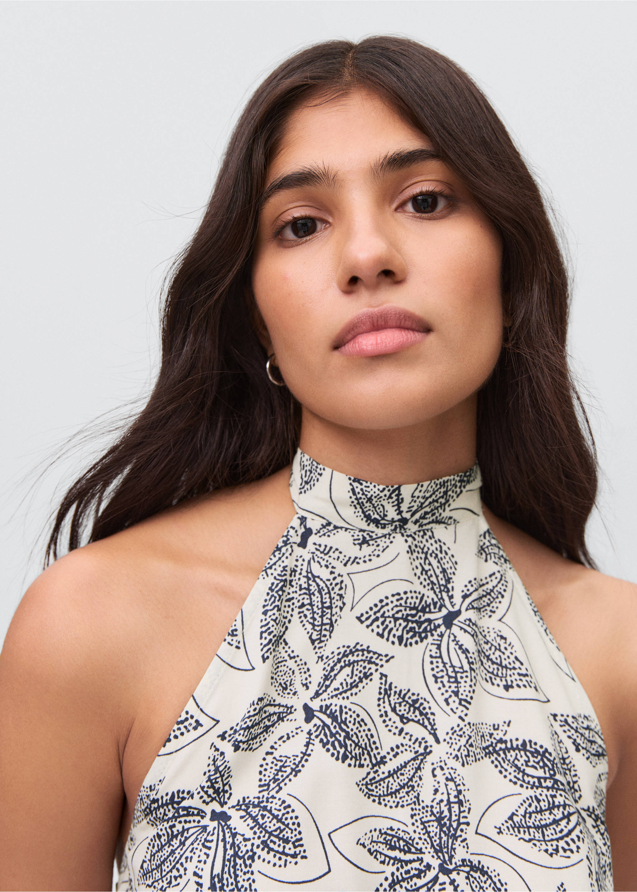 Floral-print halter dress - Details of the article 1, Off White. Ref: 17063290-00.