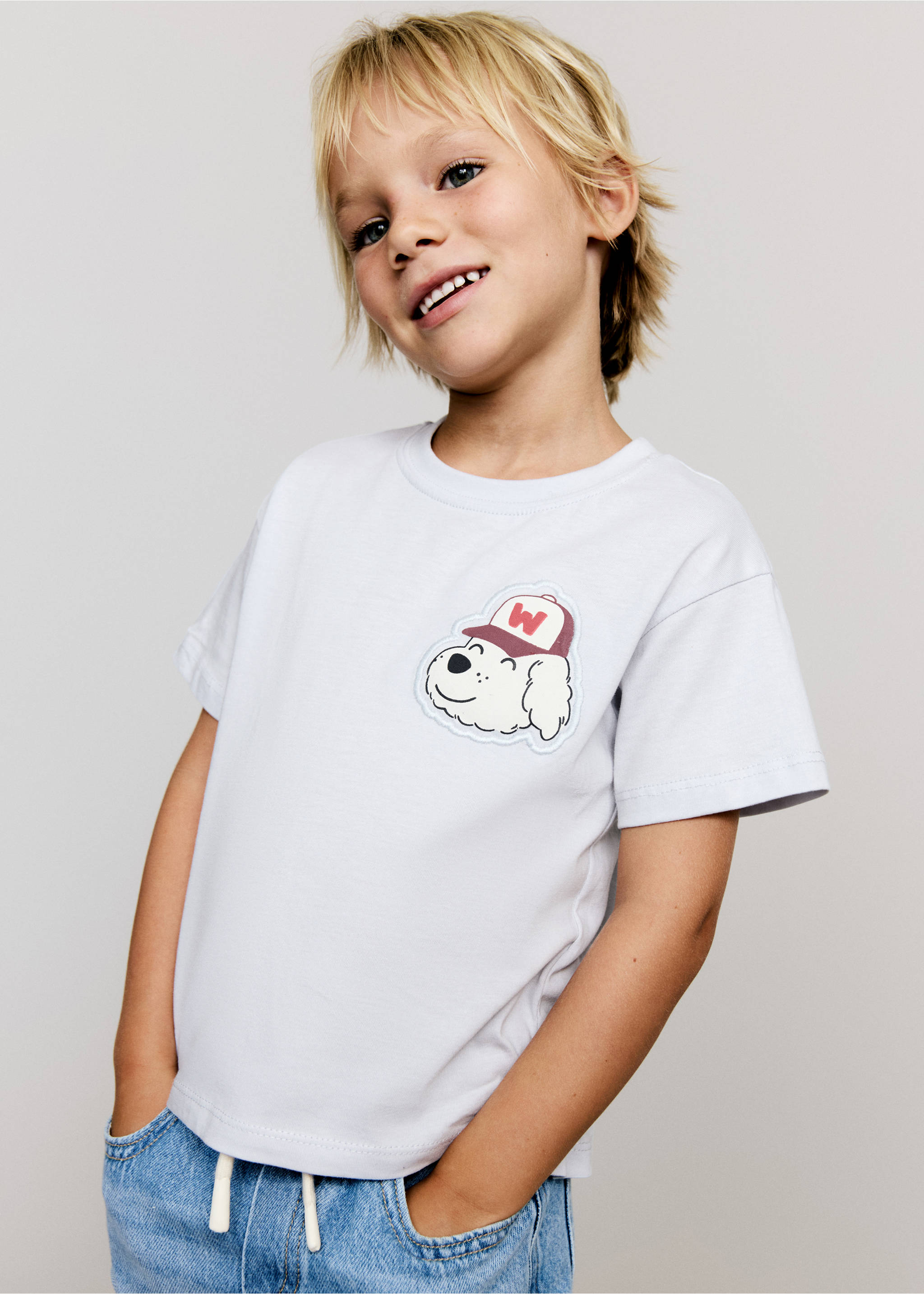 Gemustertes T-Shirt mit Hundemotiv - Mittlere Ansicht, Himmelblau. Ref: 17063292-00.