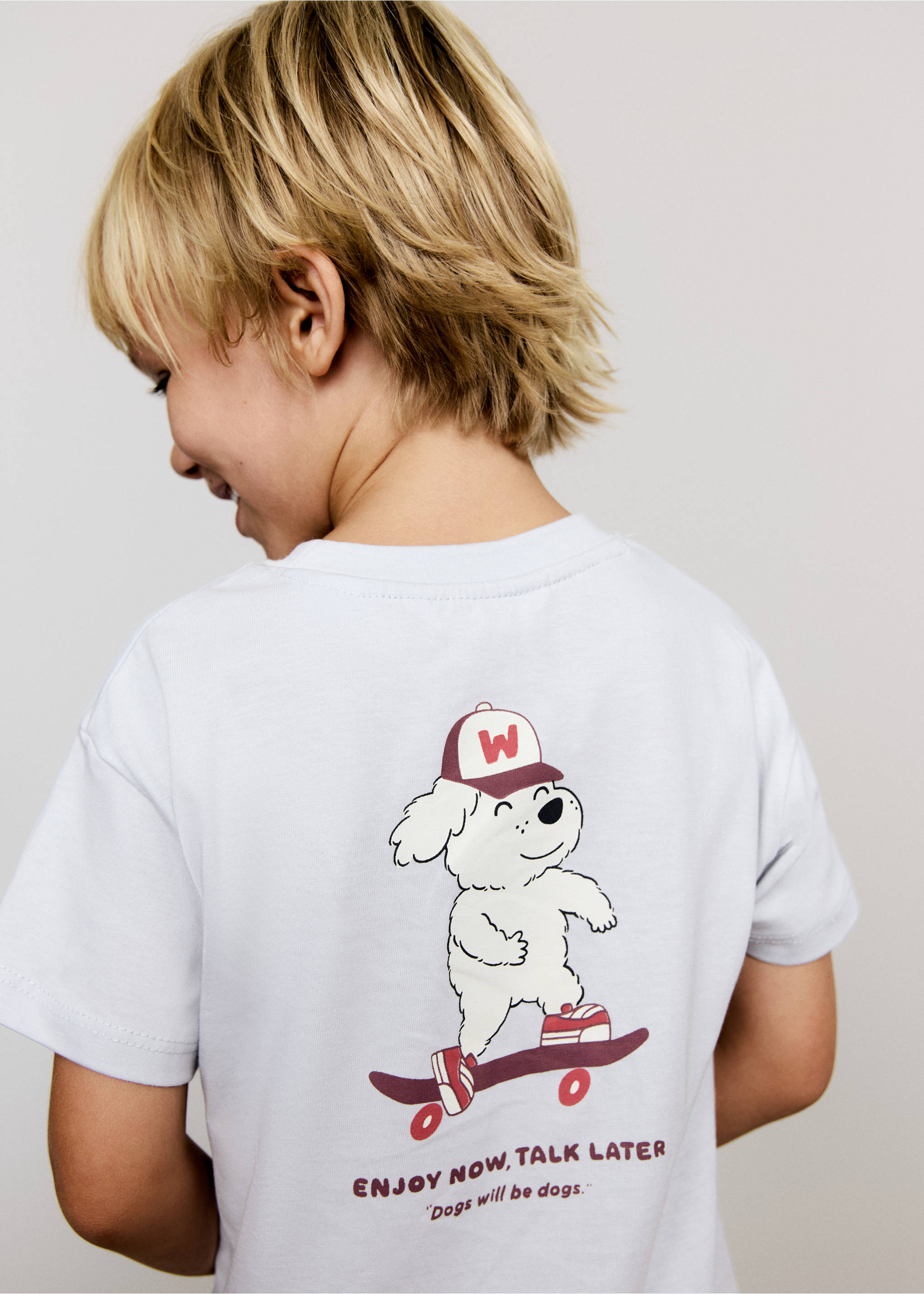 Gemustertes T-Shirt mit Hundemotiv - Detail des Artikels 1, Himmelblau. Ref: 17063292-00.