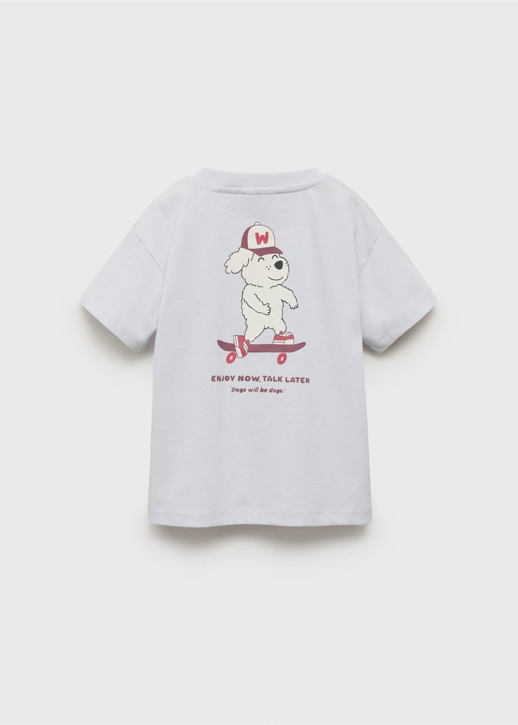 Gemustertes T-Shirt mit Hundemotiv - Rückseite des Artikels, Himmelblau. Ref: 17063292-00.