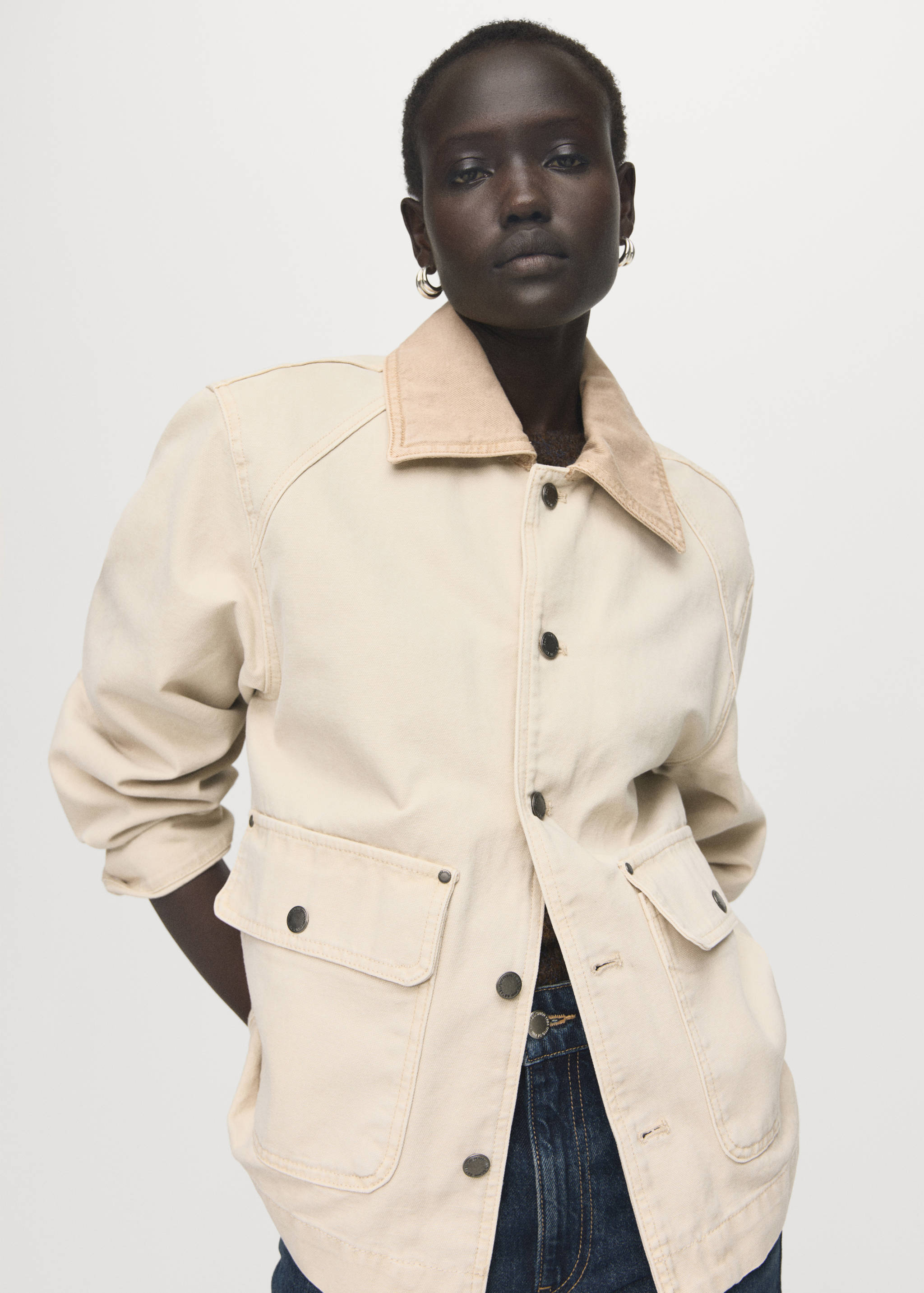 Denim parka with contrasting collar - Medium plane