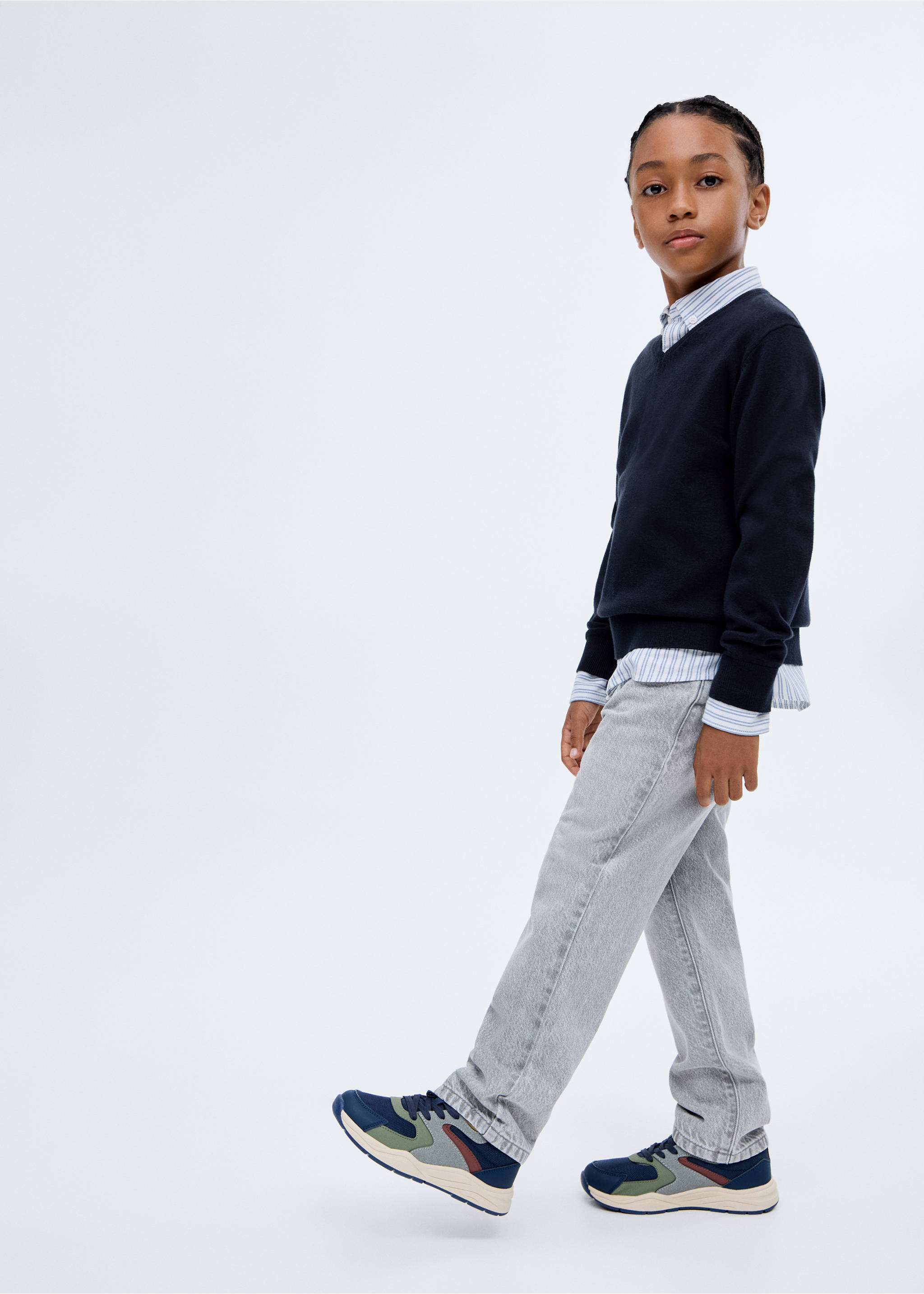 V-neck cotton sweater - General plane, Dark Navy. Ref: 17063792-00.