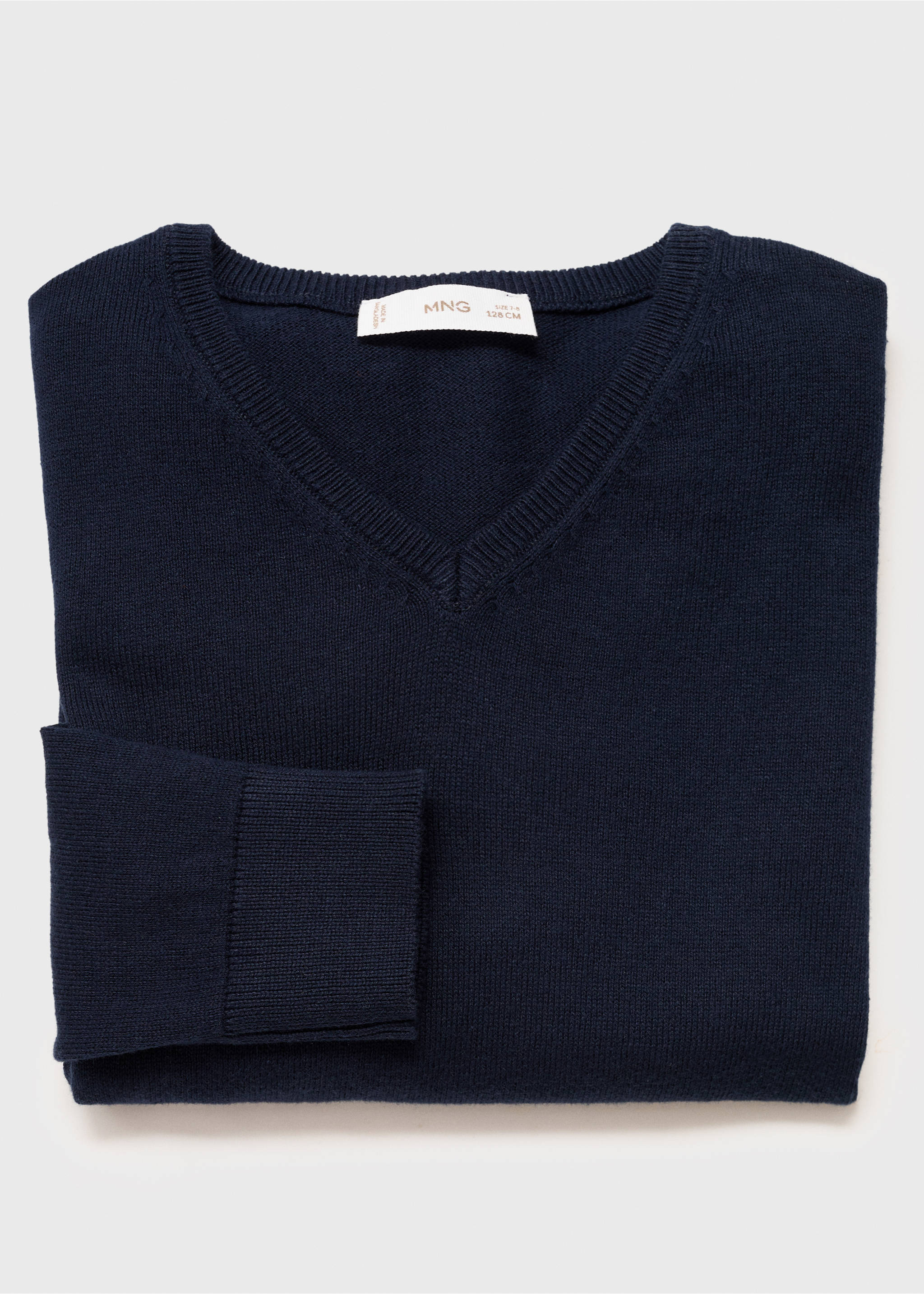 V-neck cotton sweater - Details of the article 8, Dark Navy. Ref: 17063792-00.