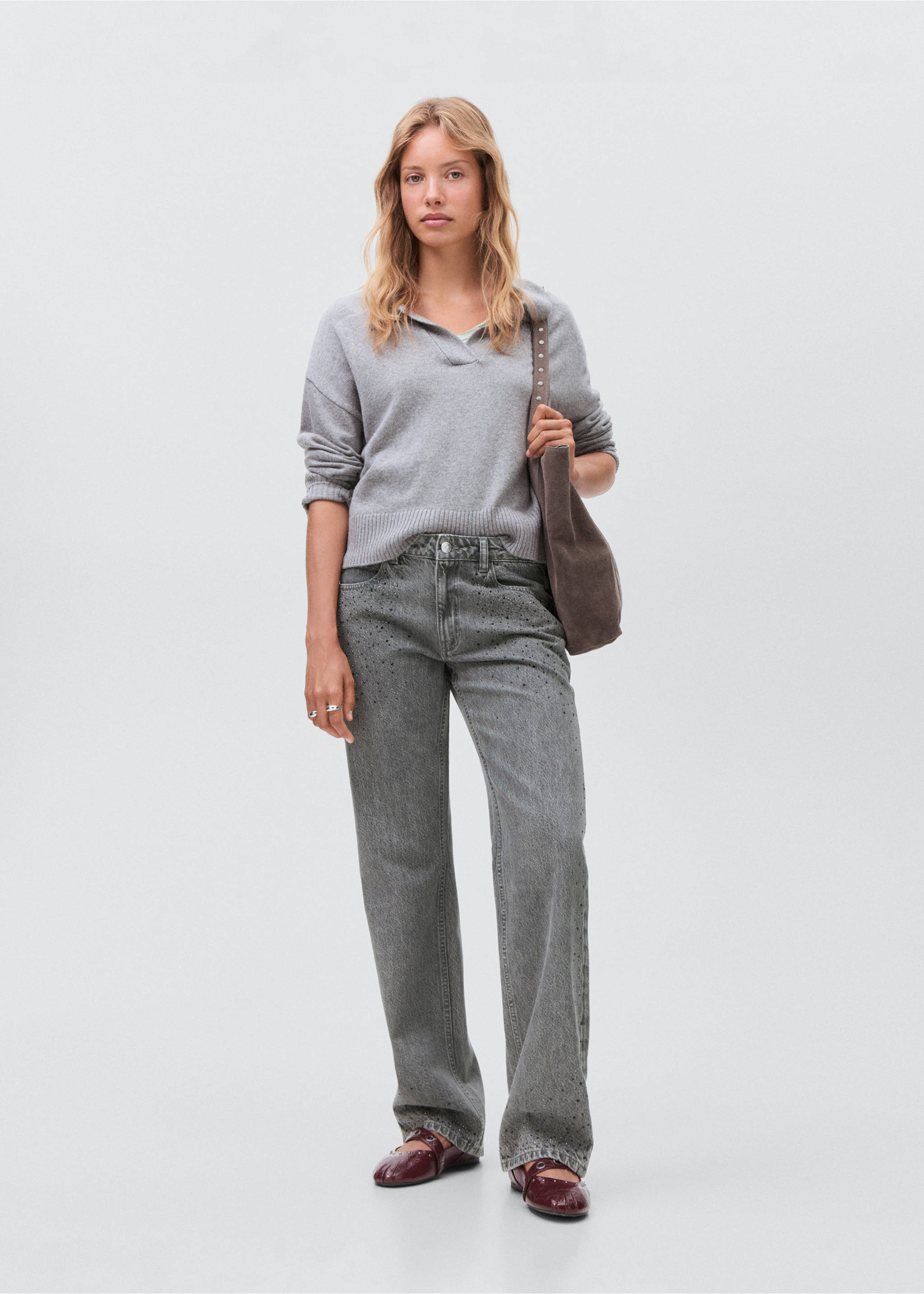 Straight-fit jeans with rhinestones - General plane, Denim Grey. Ref: 17063795-00.