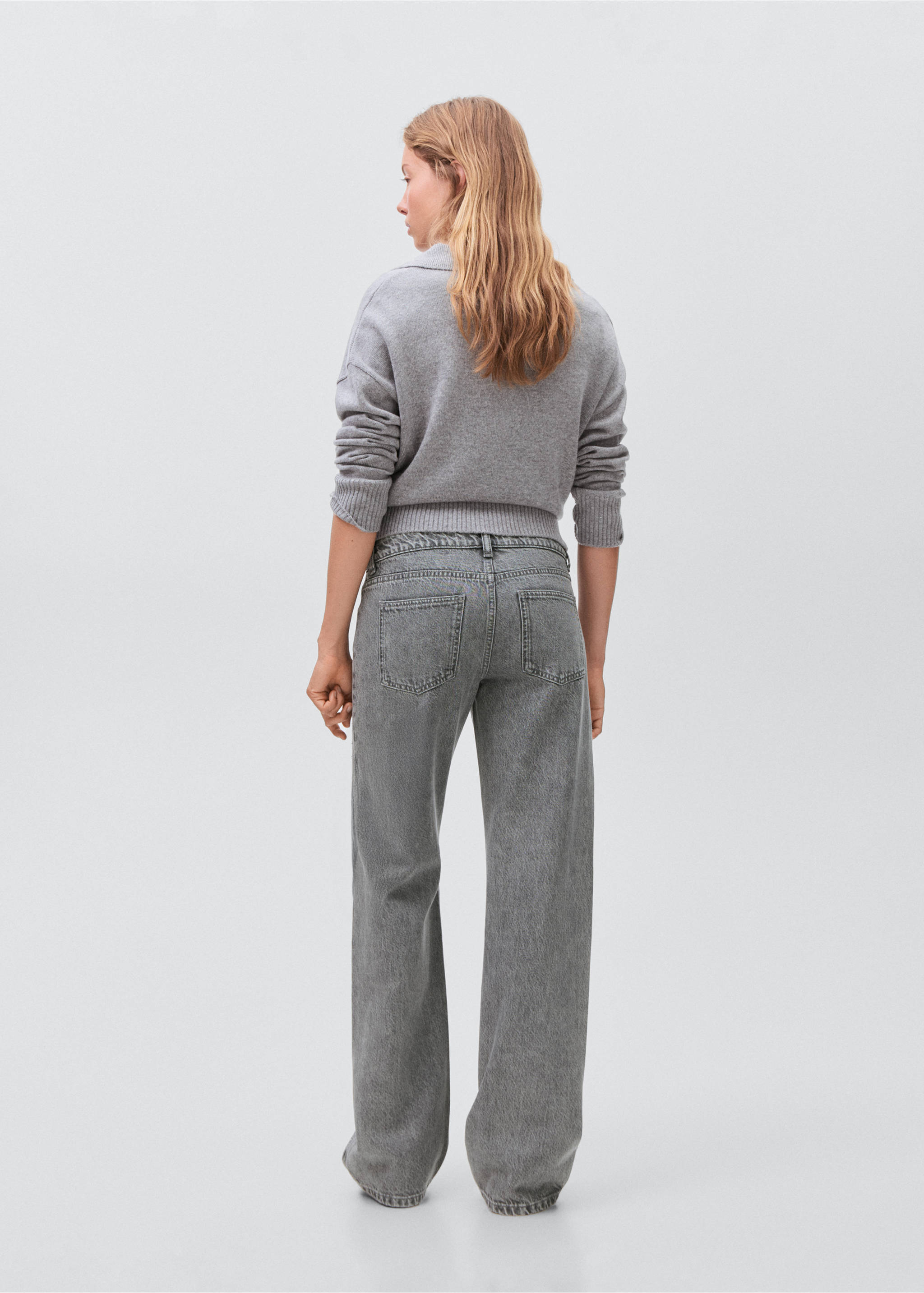 Straight-fit jeans with rhinestones - Reverse of the article, Denim Grey. Ref: 17063795-00.