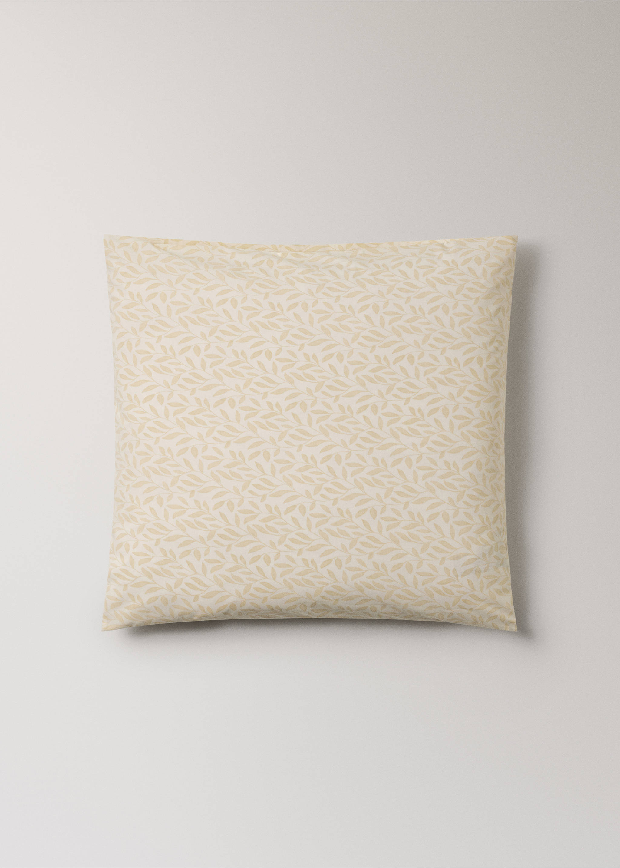 Deux taies d'oreiller percale de coton imprimé feuilles 60x60 cm - Article sans modèle, Vanille. Ref: 17063815-00.
