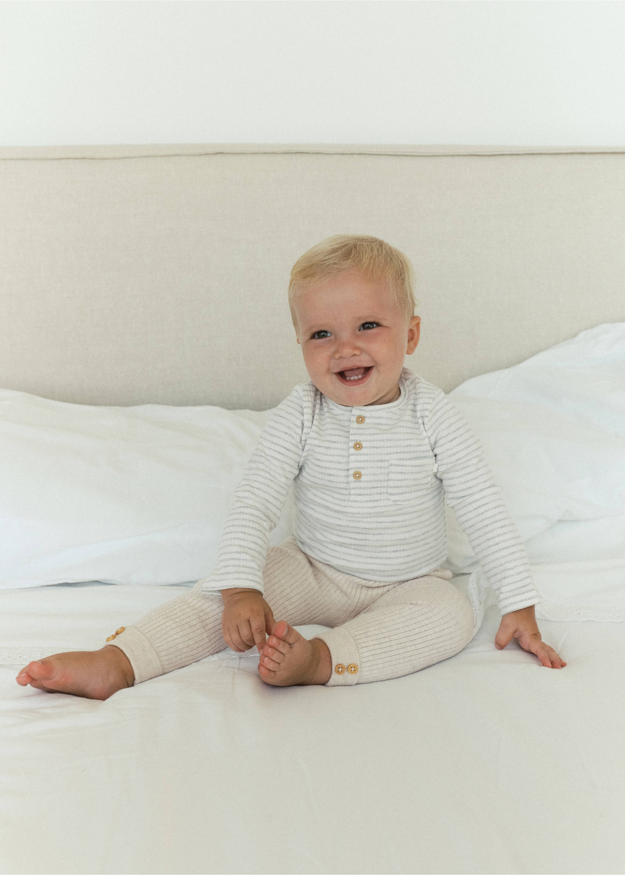 Cotton striped baby bodysuit - Details of the article 3, Sky Blue. Ref: 17064070-00.