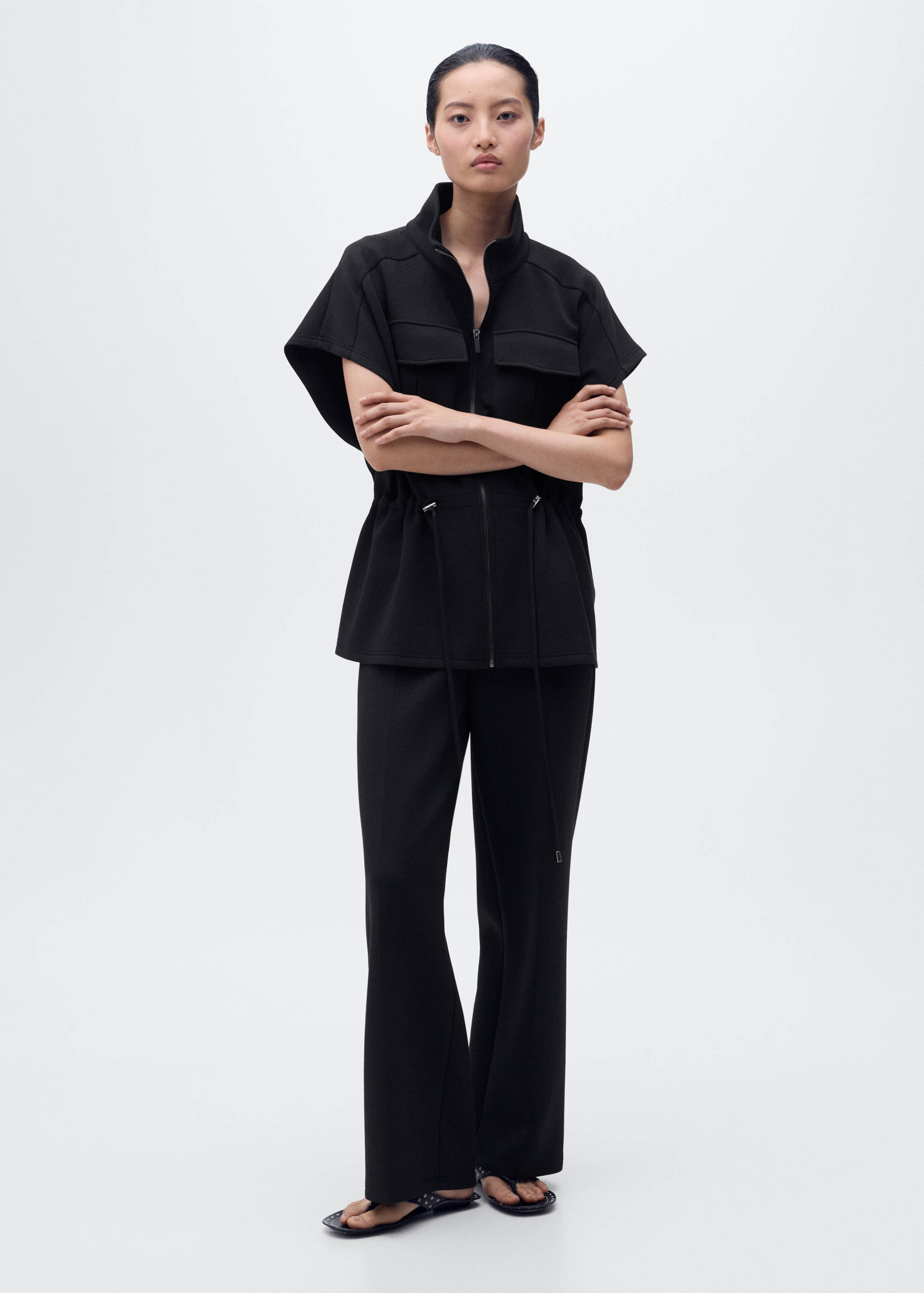 Short-sleeved jacket with adjustable waistband - General plane
