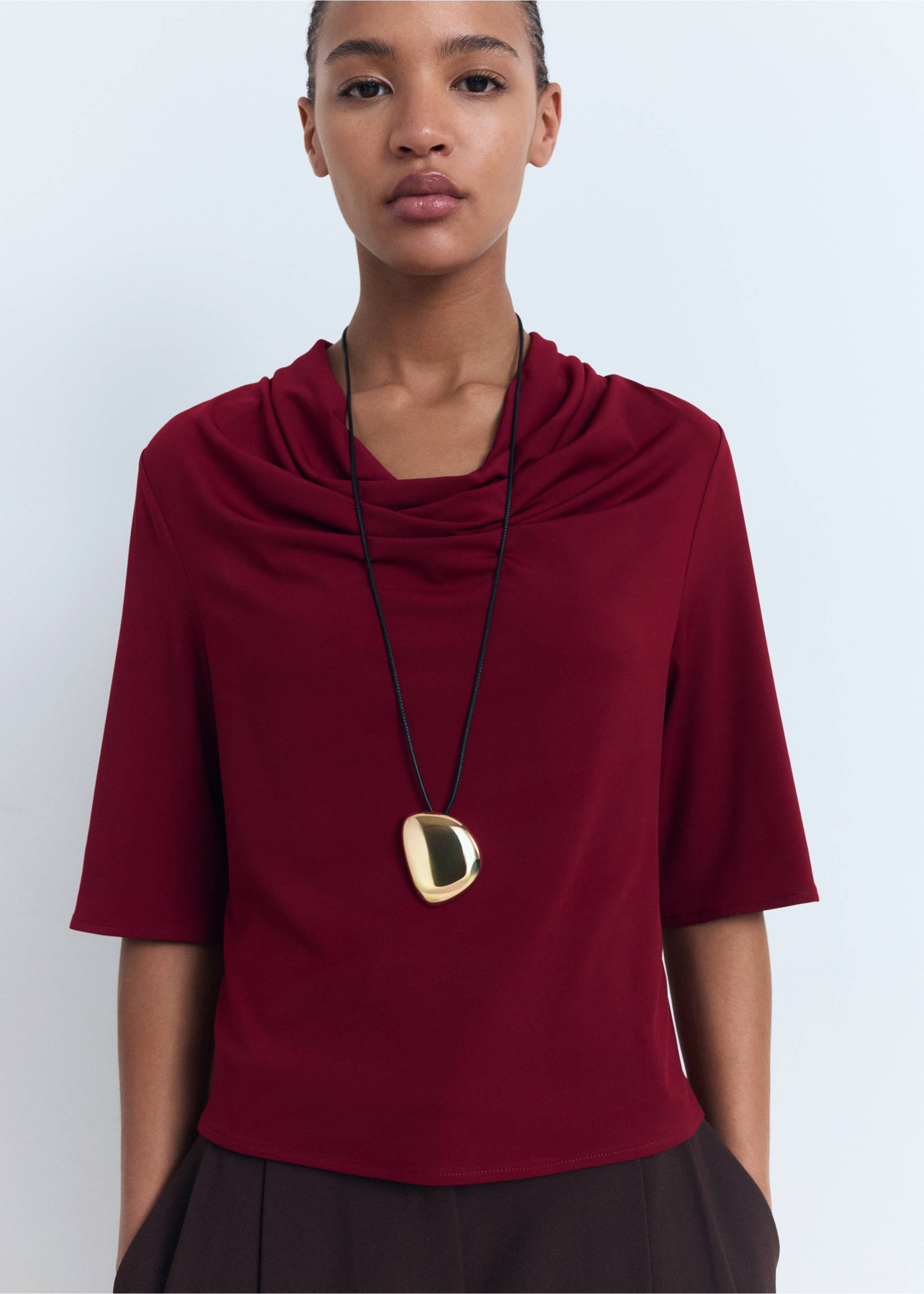 Draped neck top - Medium plane, Burgundy. Ref: 17064075-00.