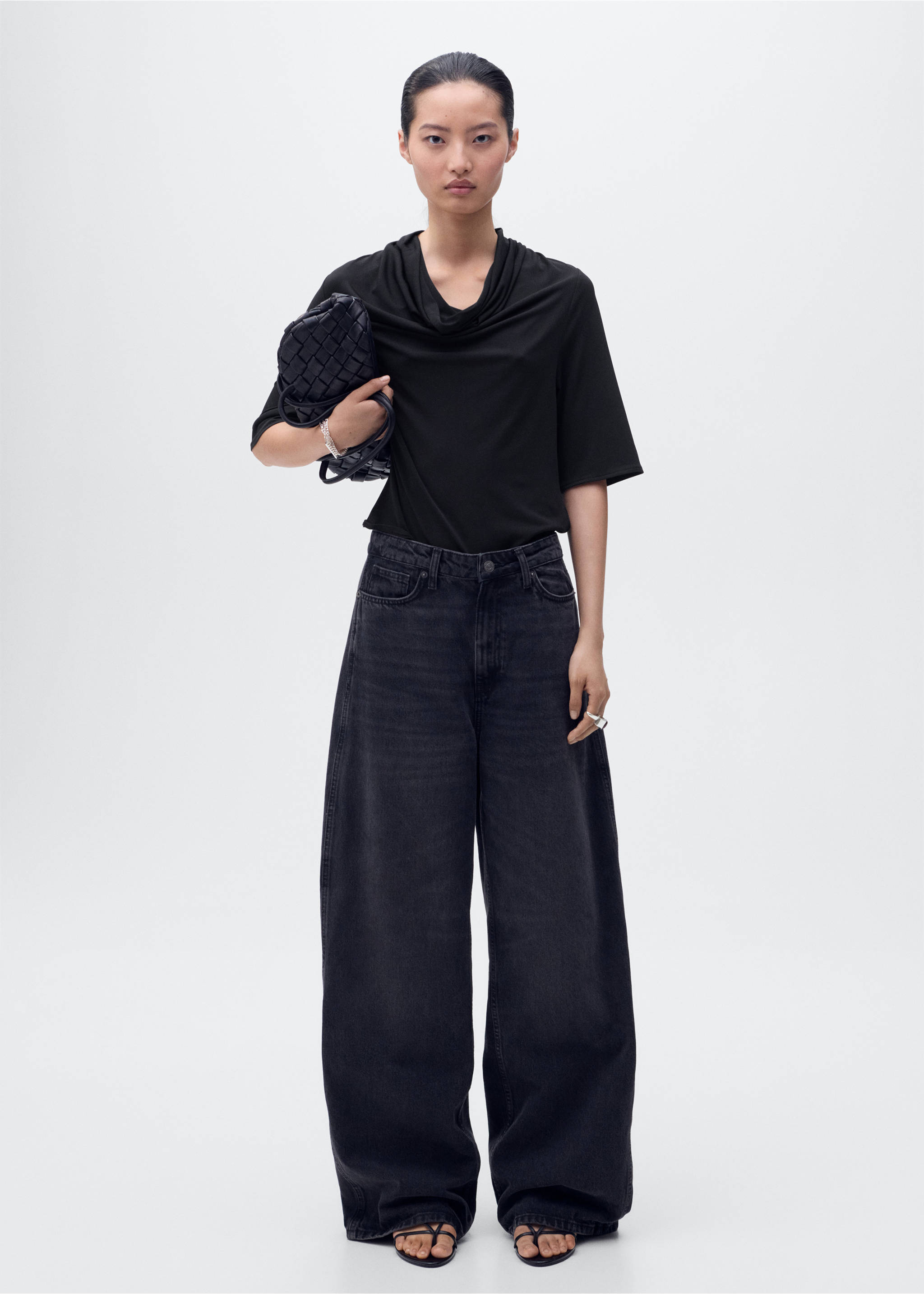 Draped neck top - General plane, Black. Ref: 17064075-00.