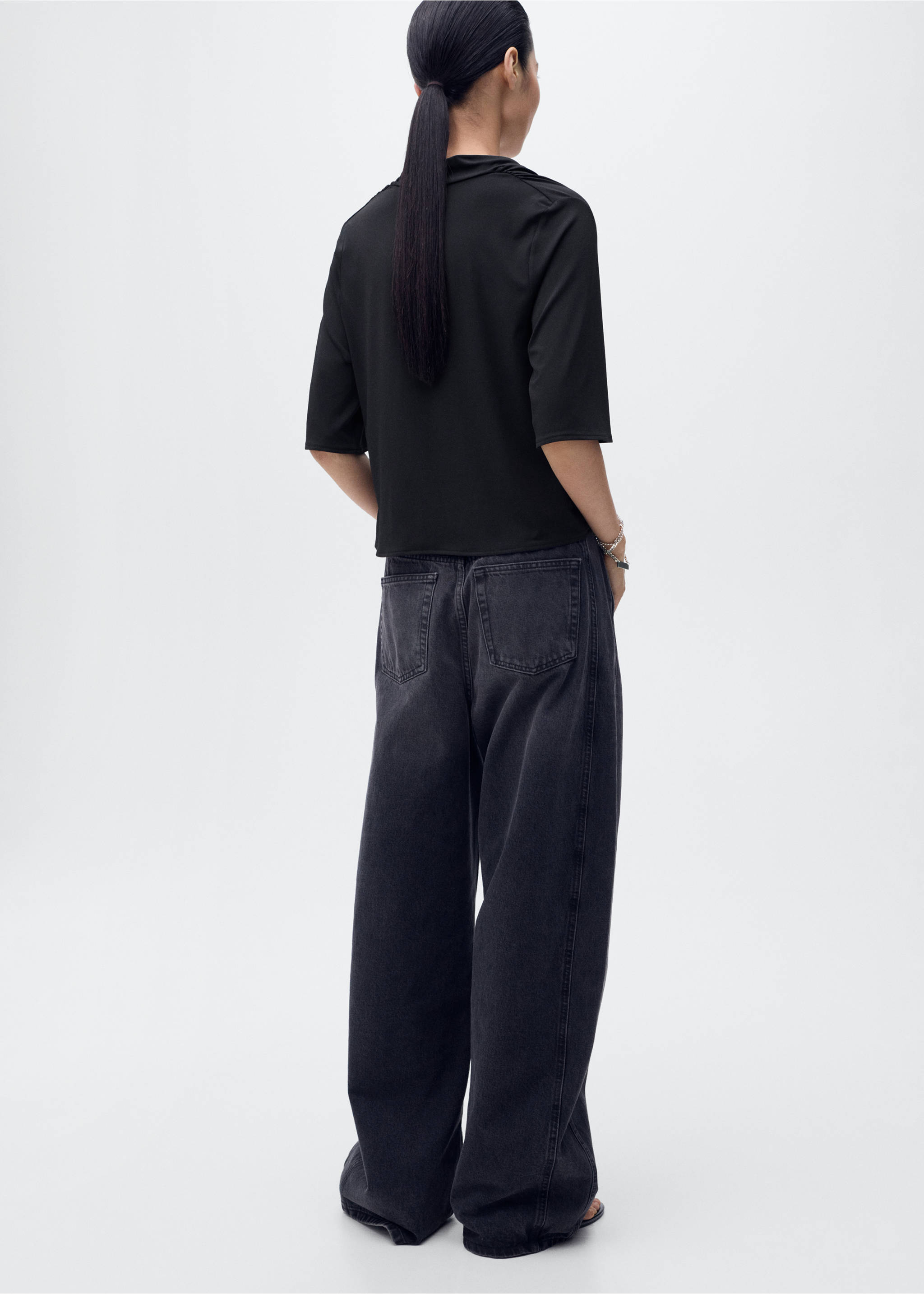 Draped neck top - Reverse of the article, Black. Ref: 17064075-00.