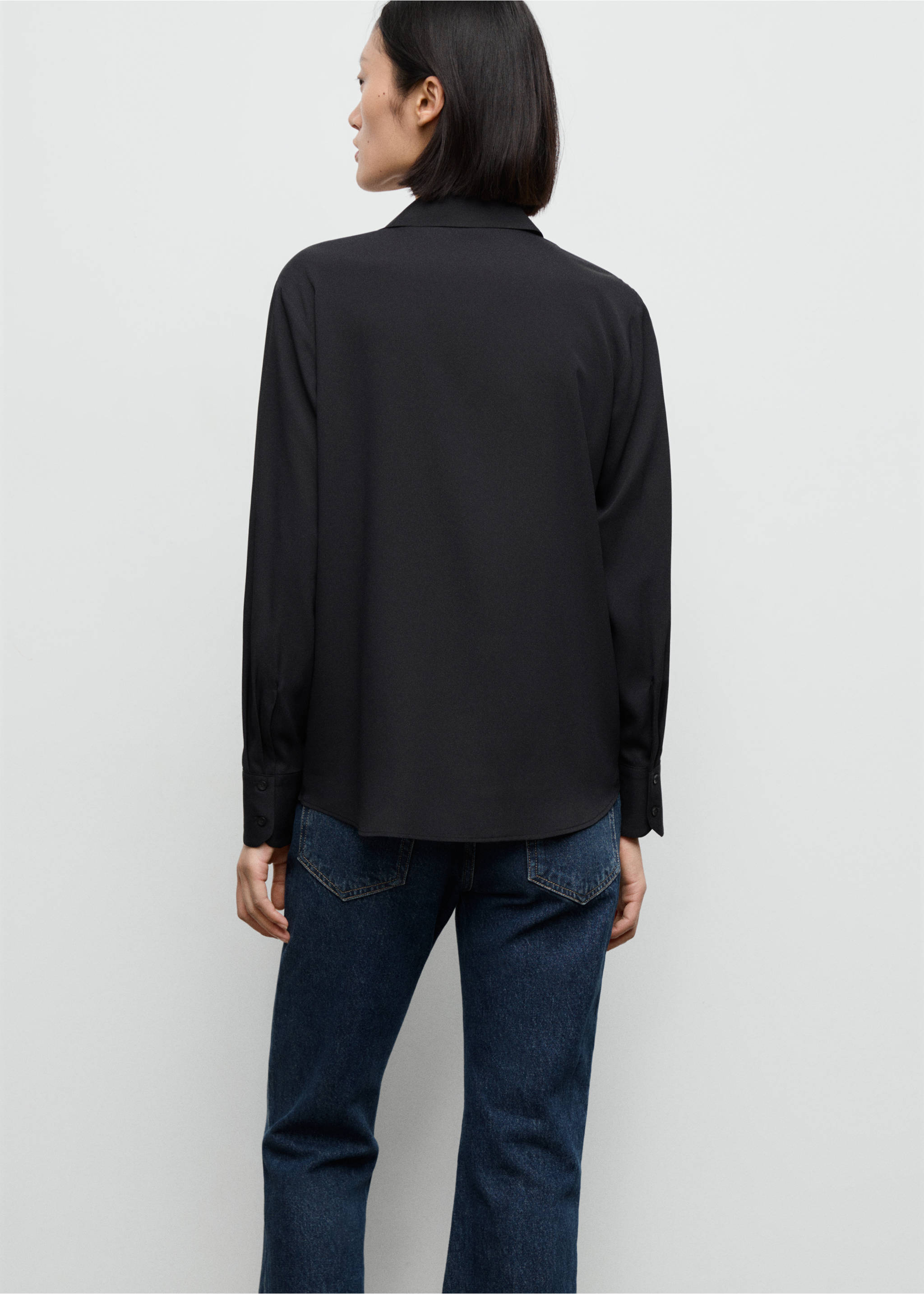 Fluid long-sleeved blouse - Reverse of the article, Black. Ref: 17064078-00.