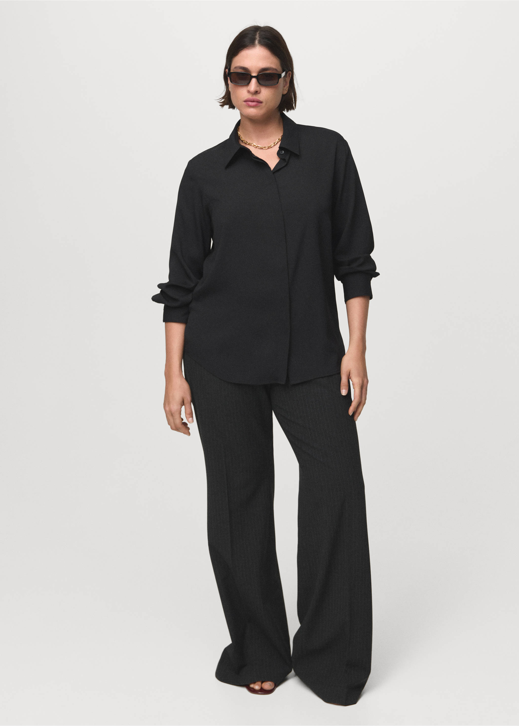 Fluid long-sleeved blouse - Details of the article 6, Black. Ref: 17064078-00.
