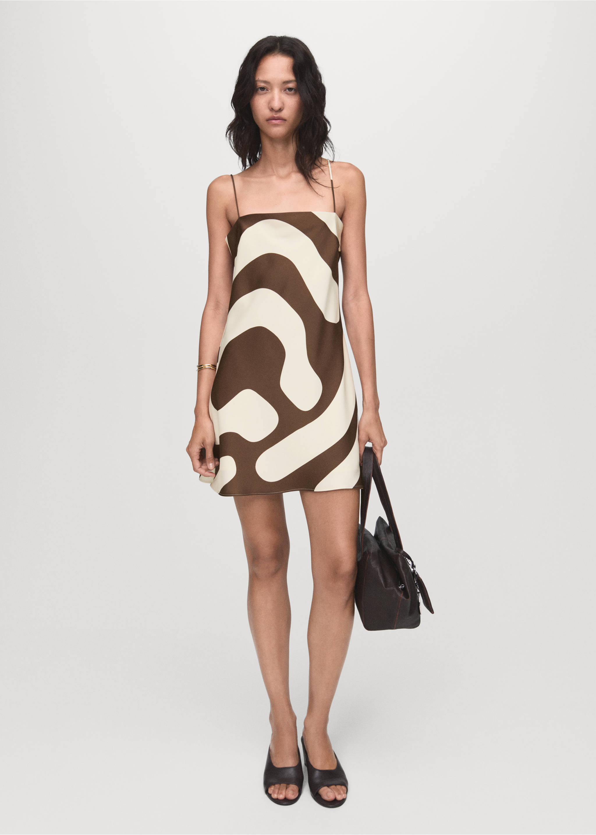 Printed satin dress - General plane, Brown. Ref: 17064081-00.