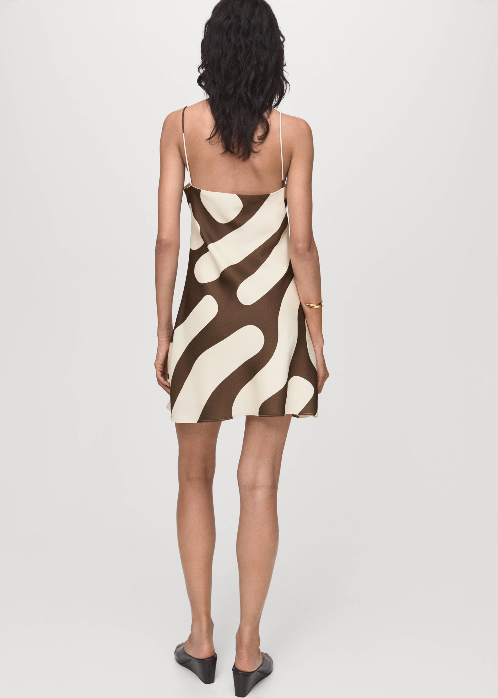 Printed satin dress - Reverse of the article, Brown. Ref: 17064081-00.
