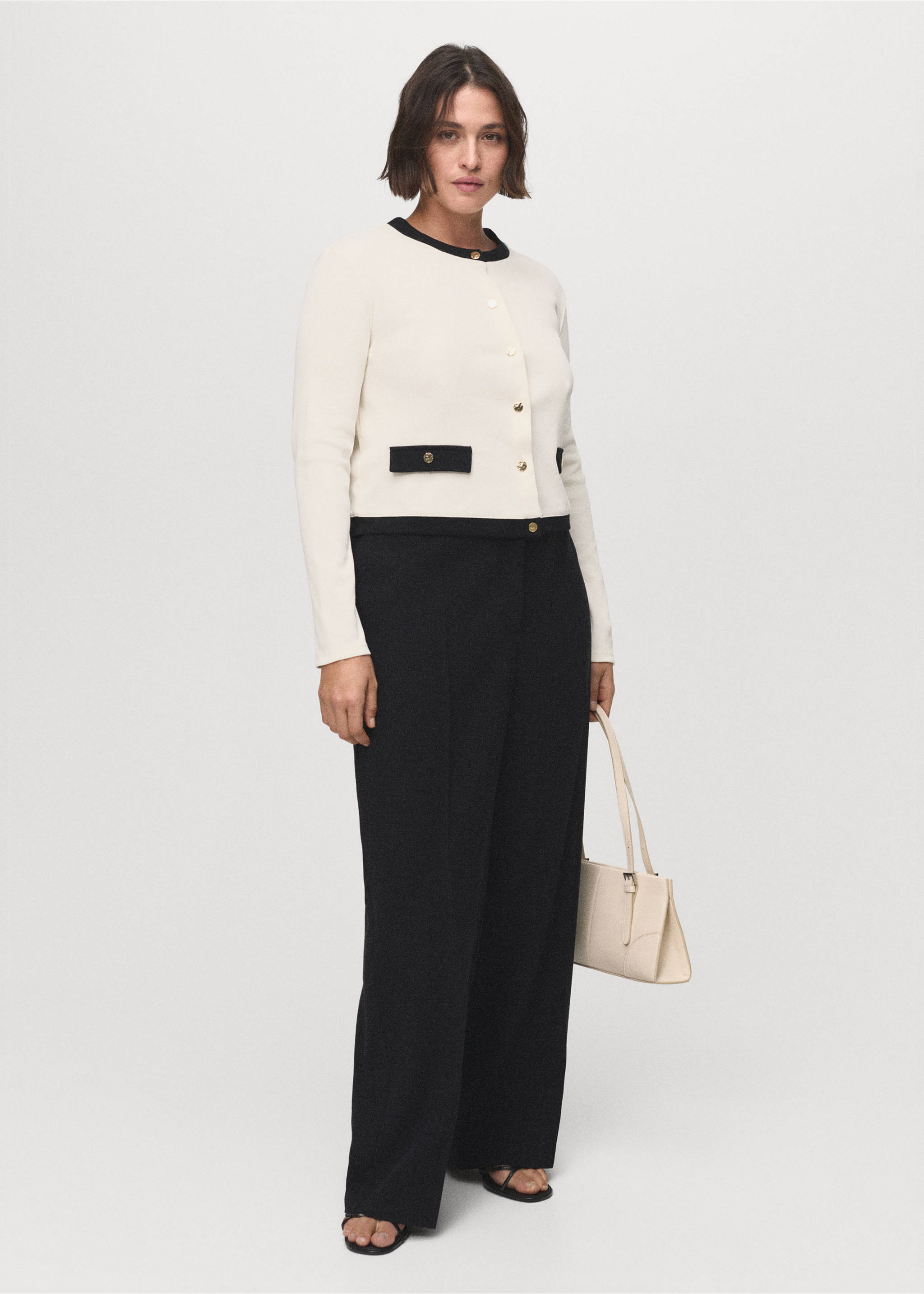 Contrasting cotton cardigan - Details of the article 3, Ecru. Ref: 17064082-00.