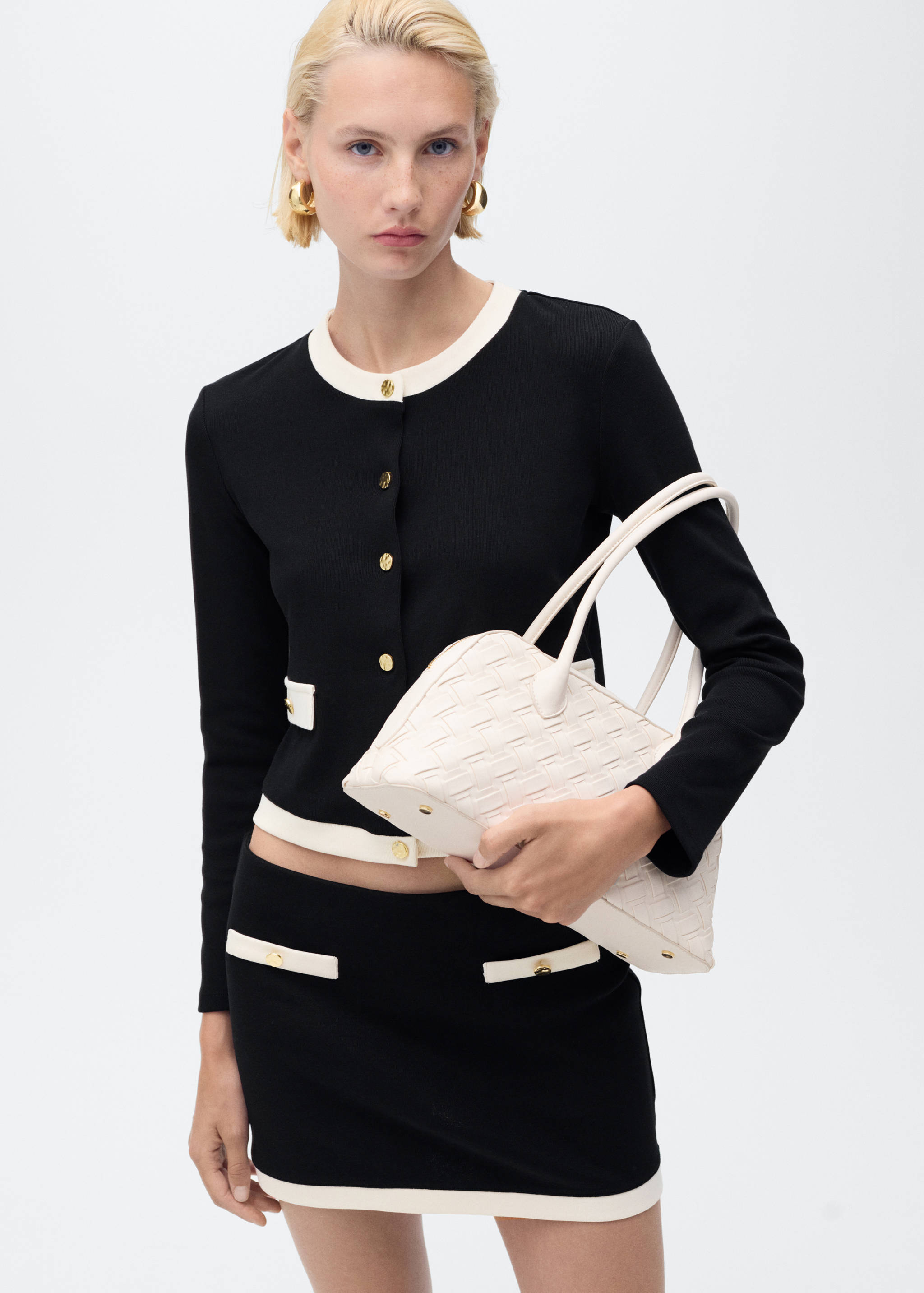 Contrasting cotton cardigan - Medium plane