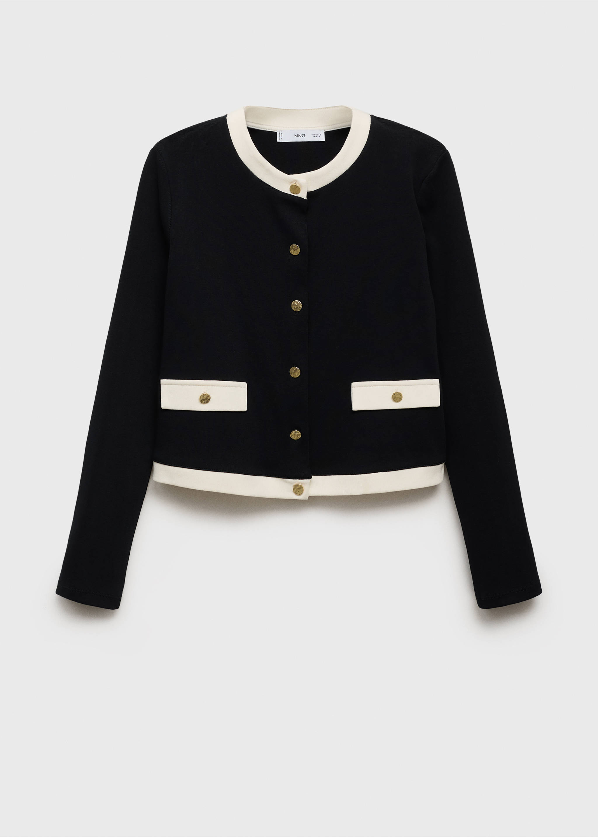 Kontrast Baumwoll-Cardigan - Artikel ohne Model, Schwarz. Ref: 17064082-00.