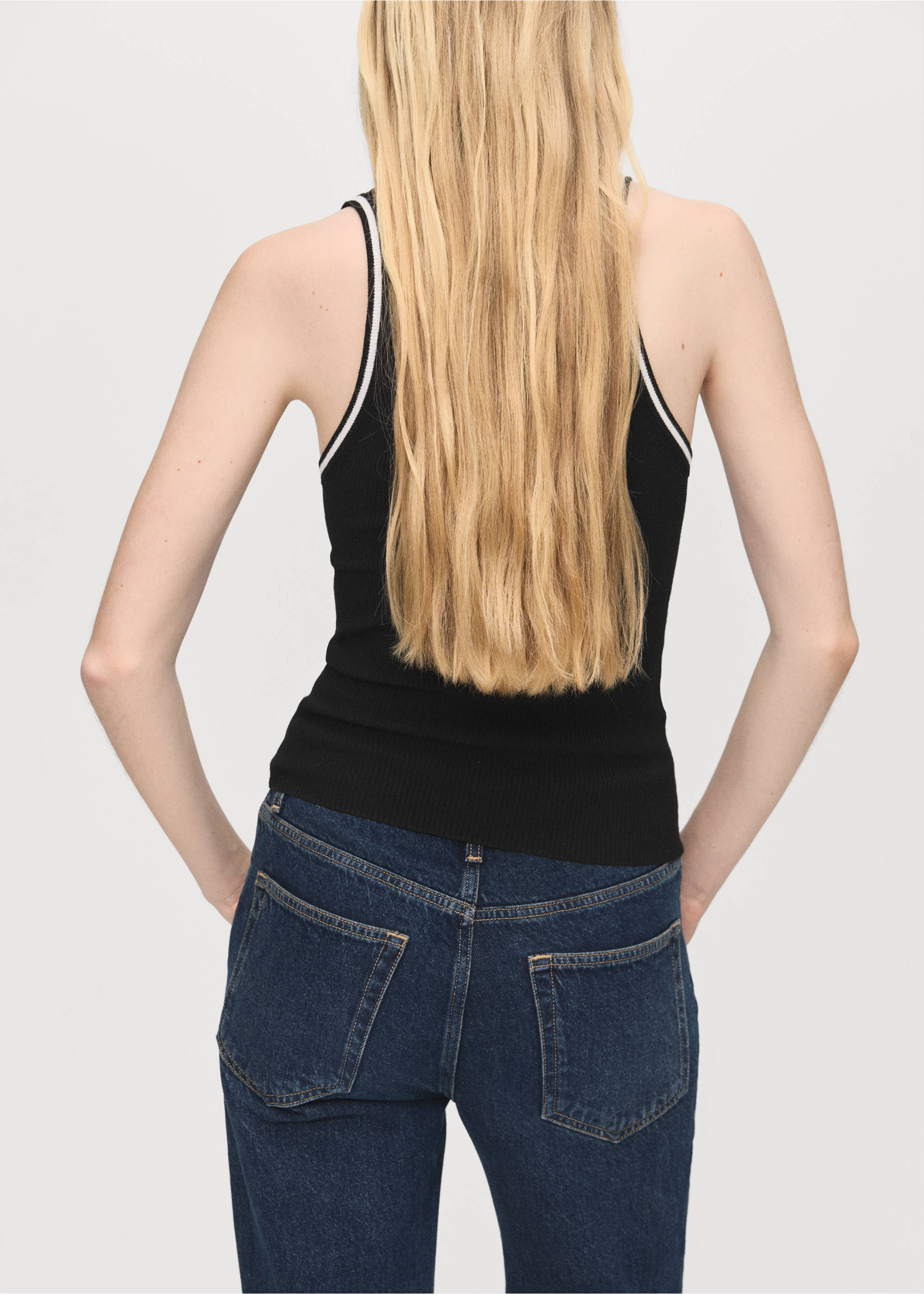 Knitted top with contrast details - Reverse of the article, Black. Ref: 17064083-00.