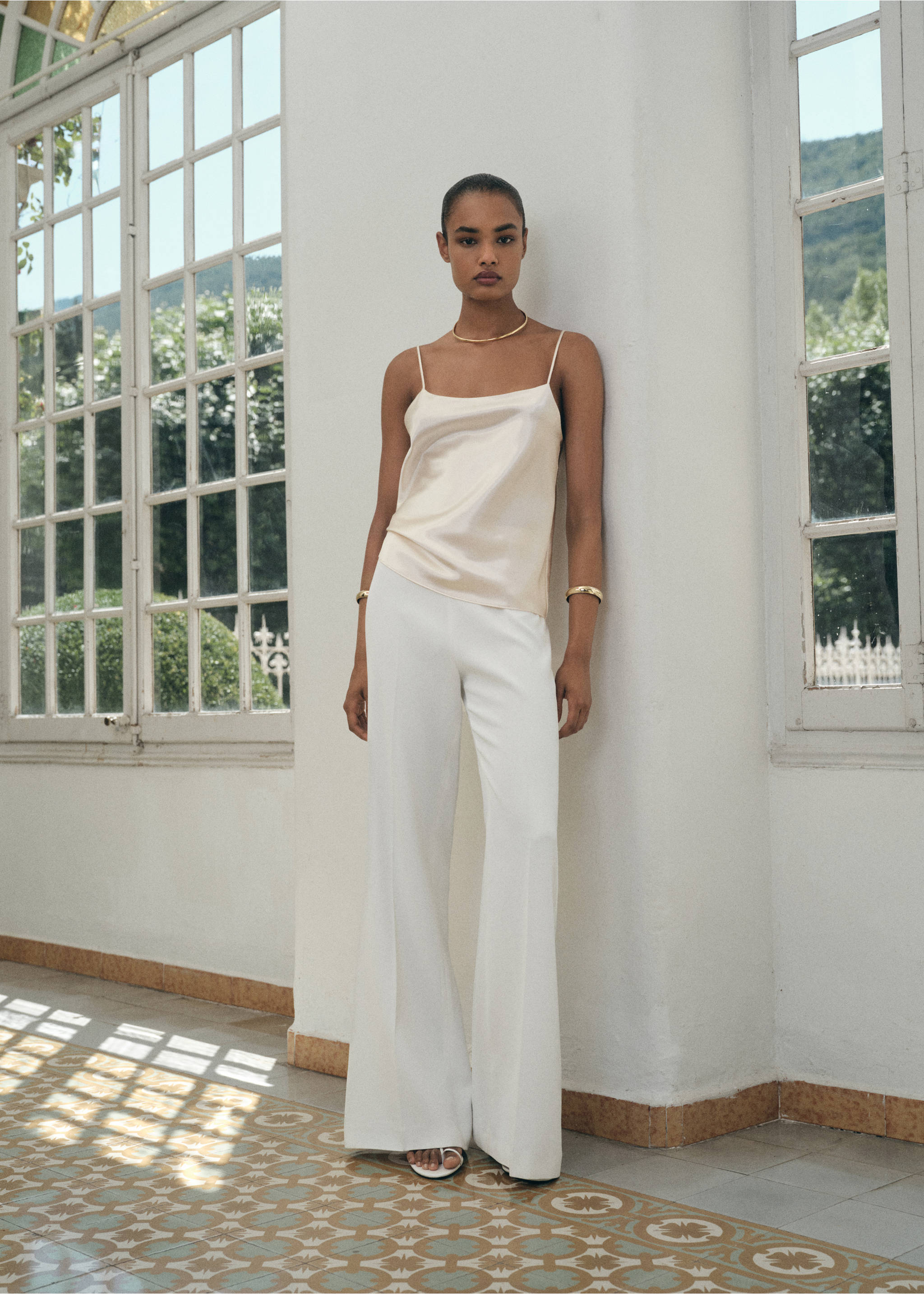 Satin top with straps - General plane, Ecru. Ref: 17064084-00.