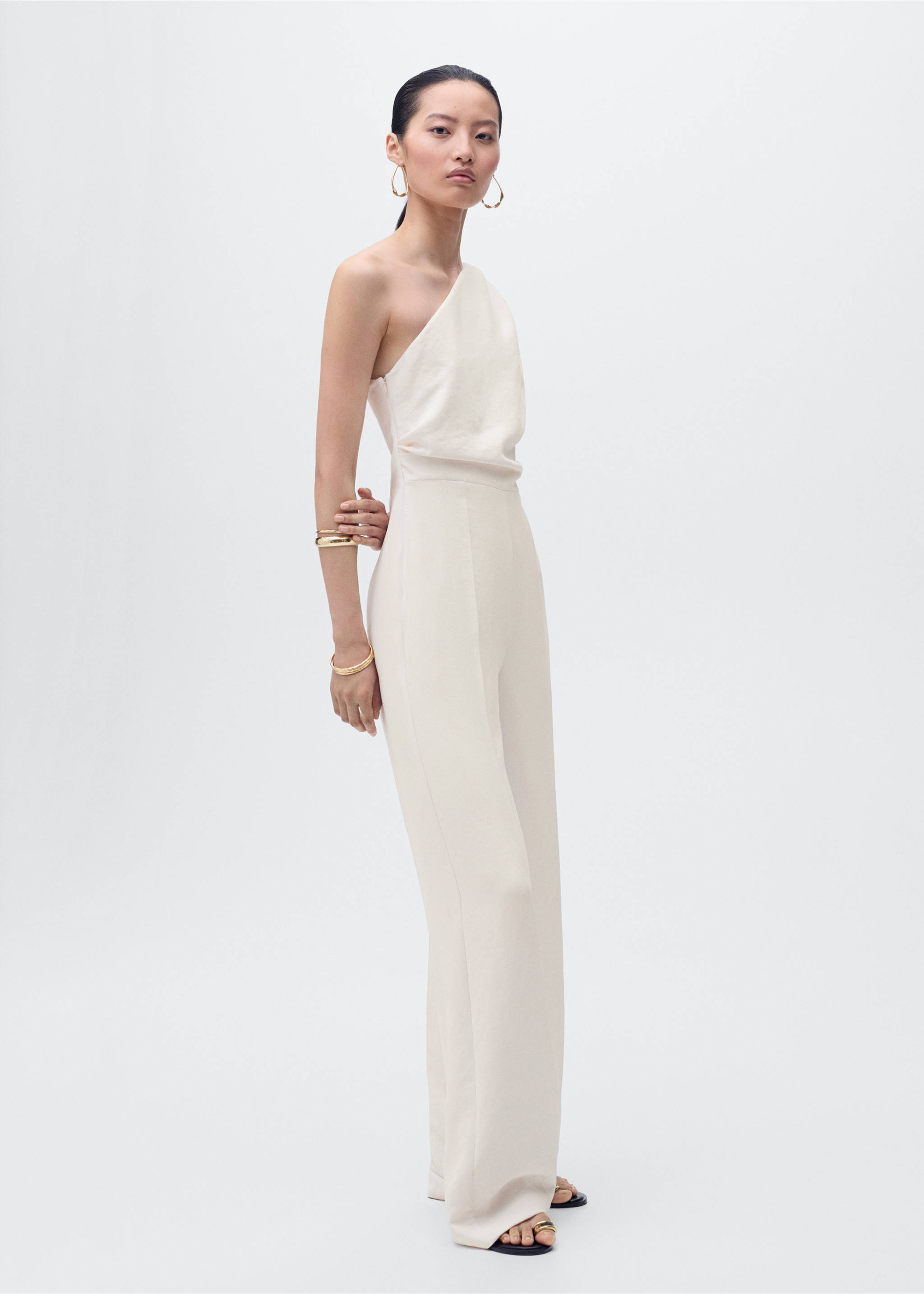 Long asymmetrical draped jumpsuit - General plane, Off White. Ref: 17064086-00.