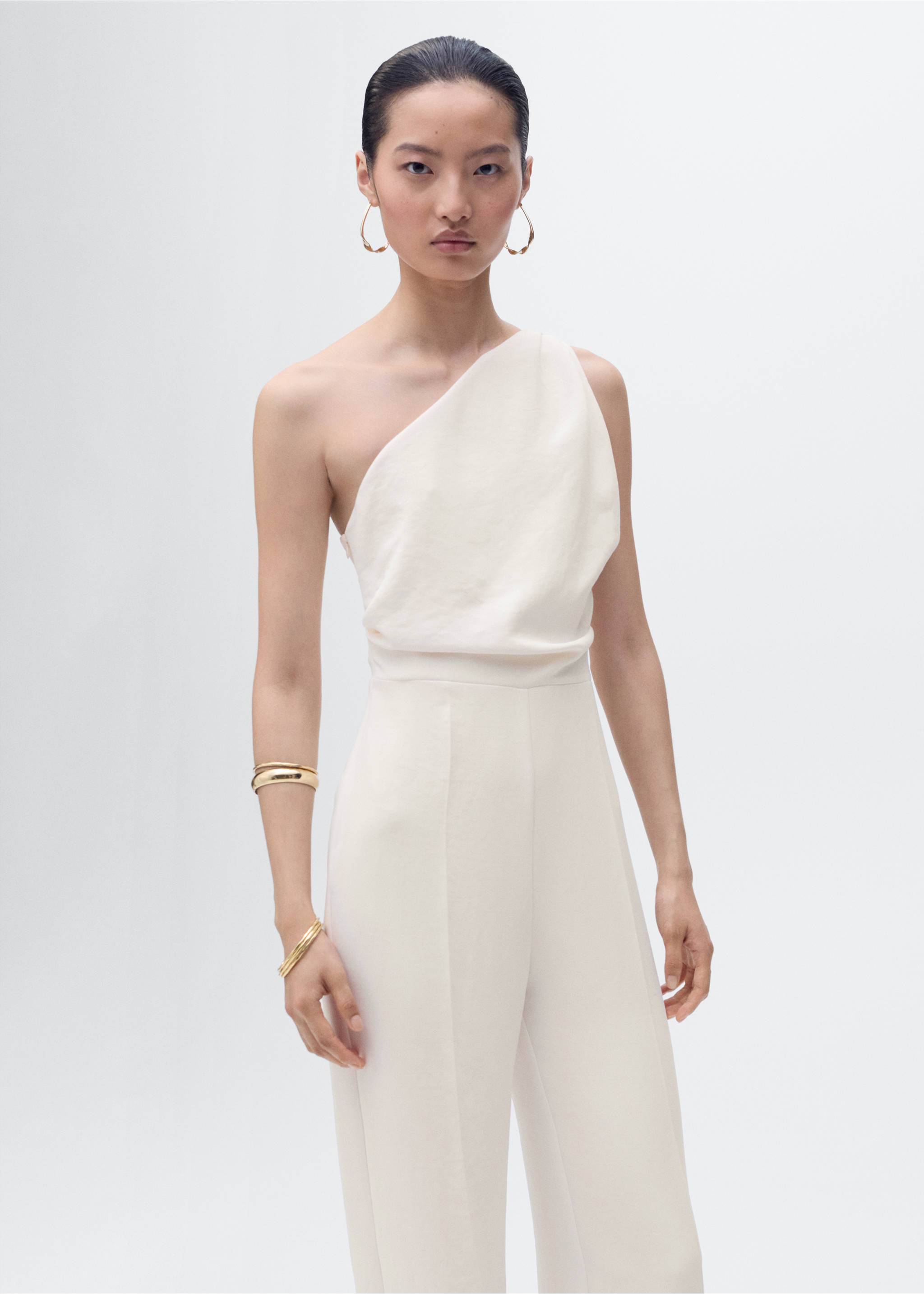Long asymmetrical draped jumpsuit - Medium plane, Off White. Ref: 17064086-00.