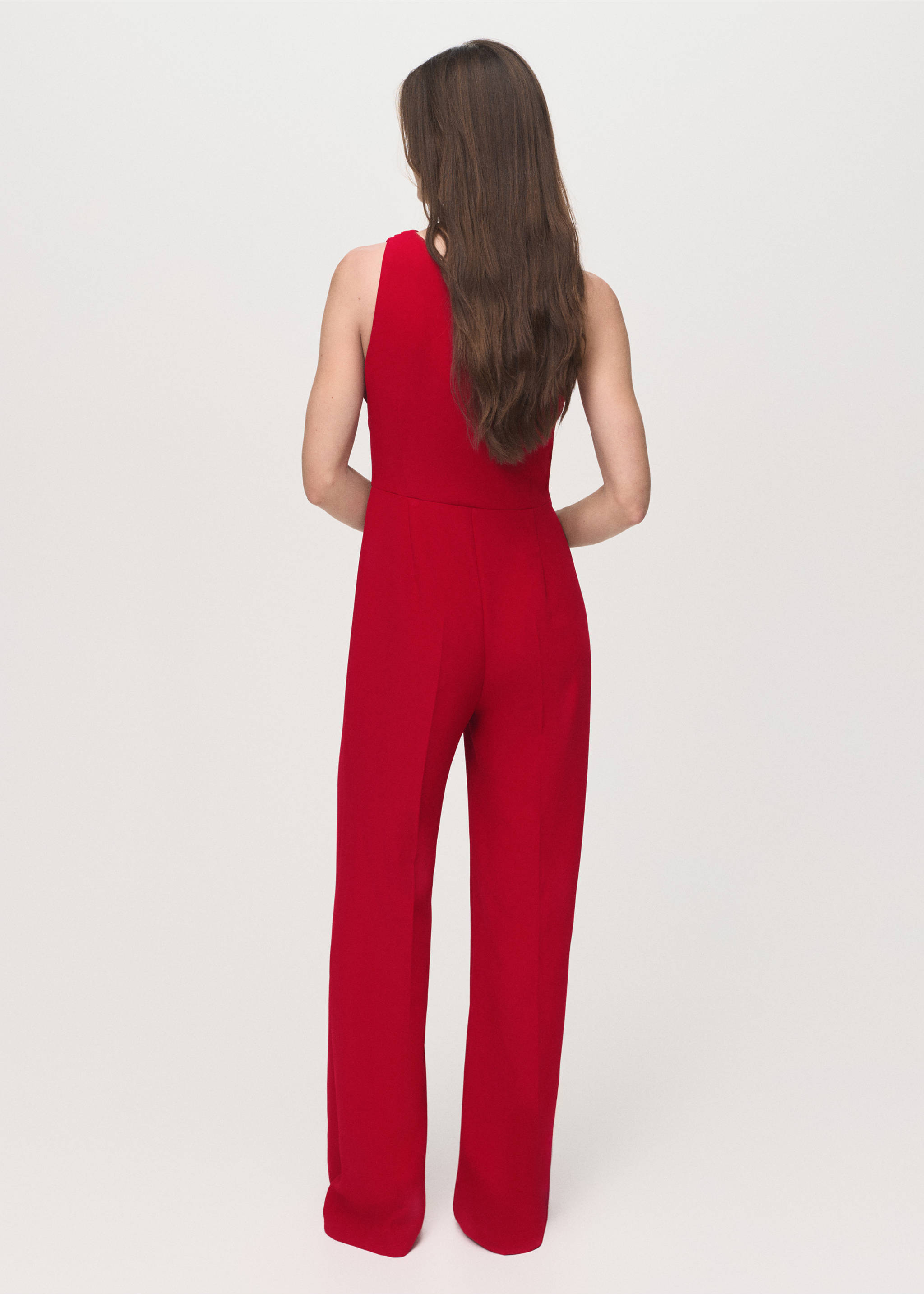 Long asymmetrical draped jumpsuit - Reverse of the article, Maroon. Ref: 17064086-00.