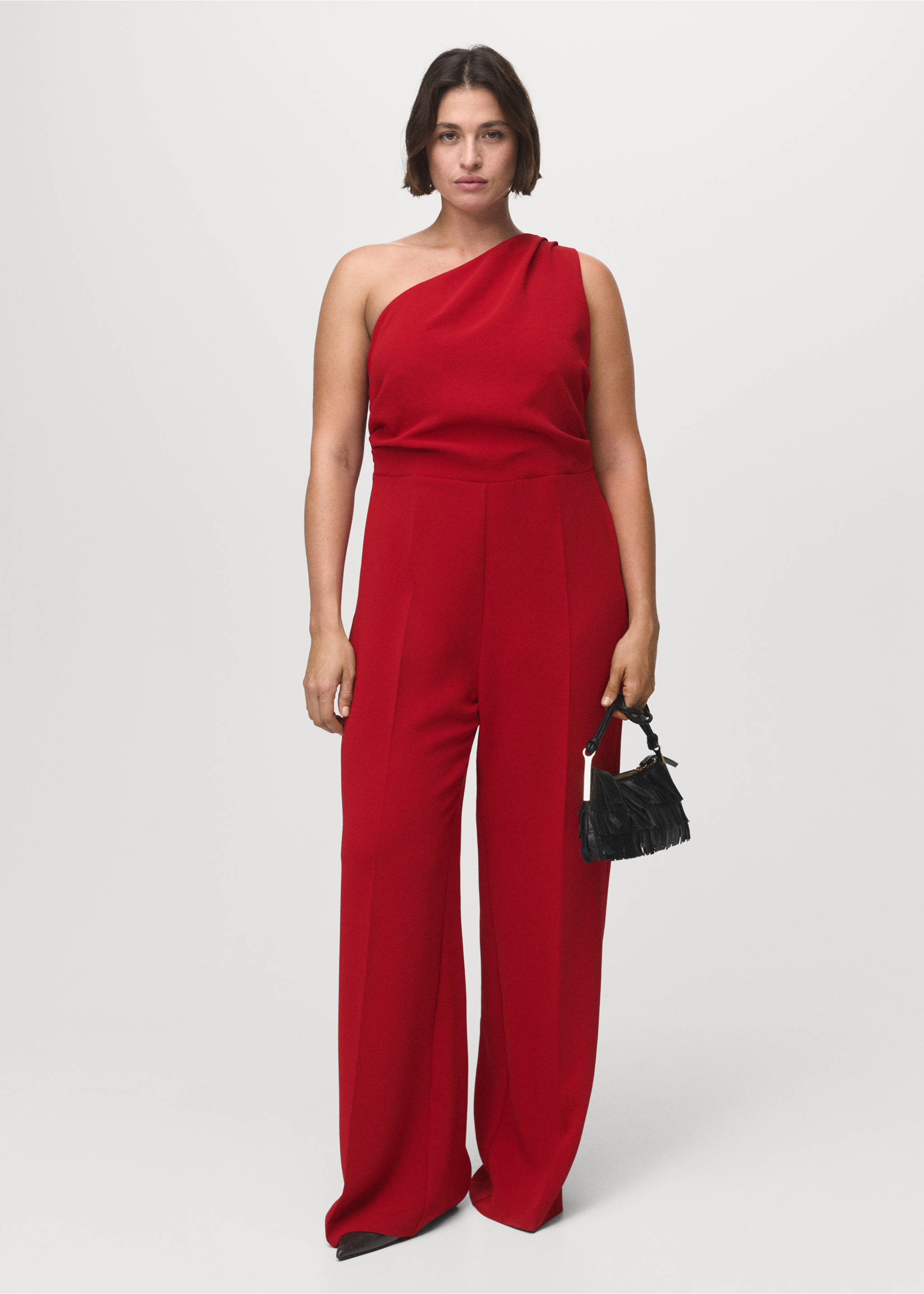 Long asymmetrical draped jumpsuit - Details of the article 3, Maroon. Ref: 17064086-00.