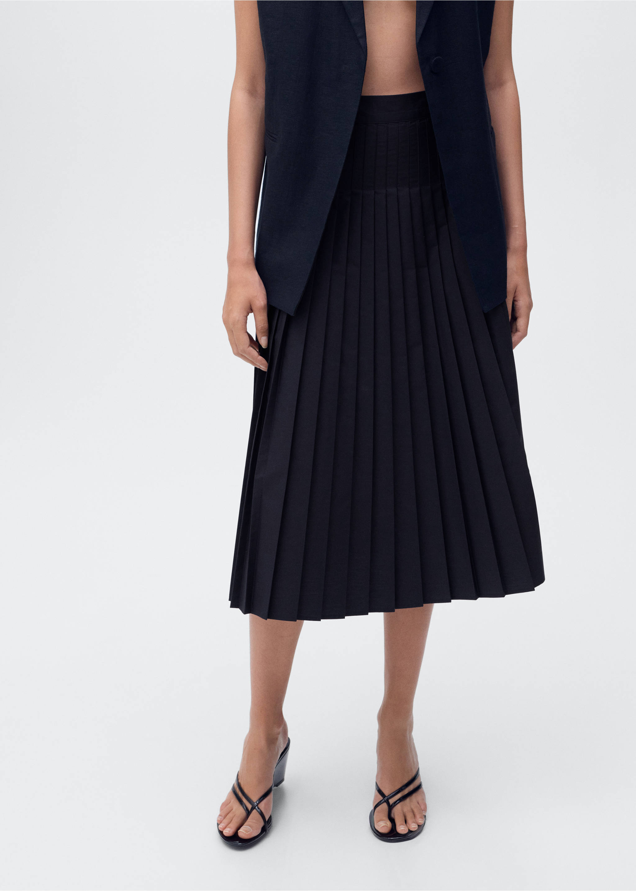Pleated midi skirt - Medium plane, Dark Navy. Ref: 17064089-00.