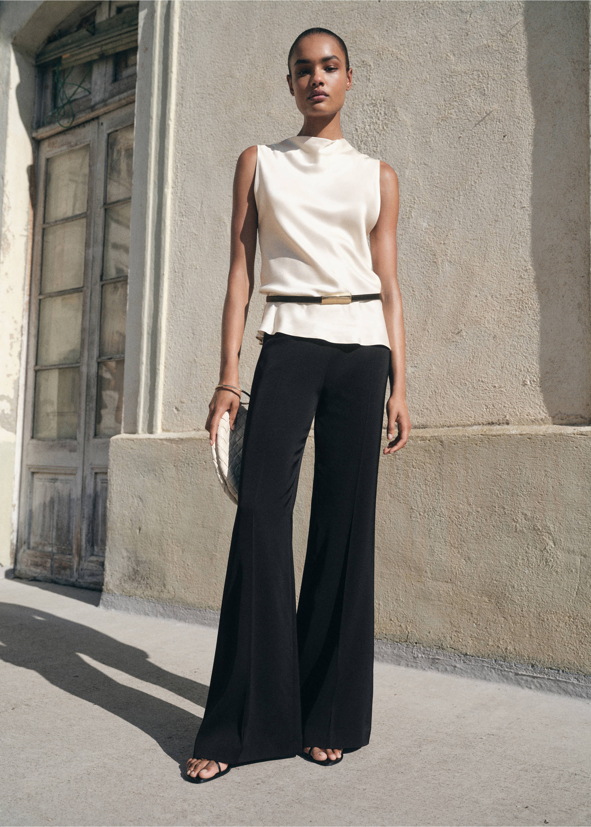 Satin blouse with draped neck - General plane, Ecru. Ref: 17064092-00.