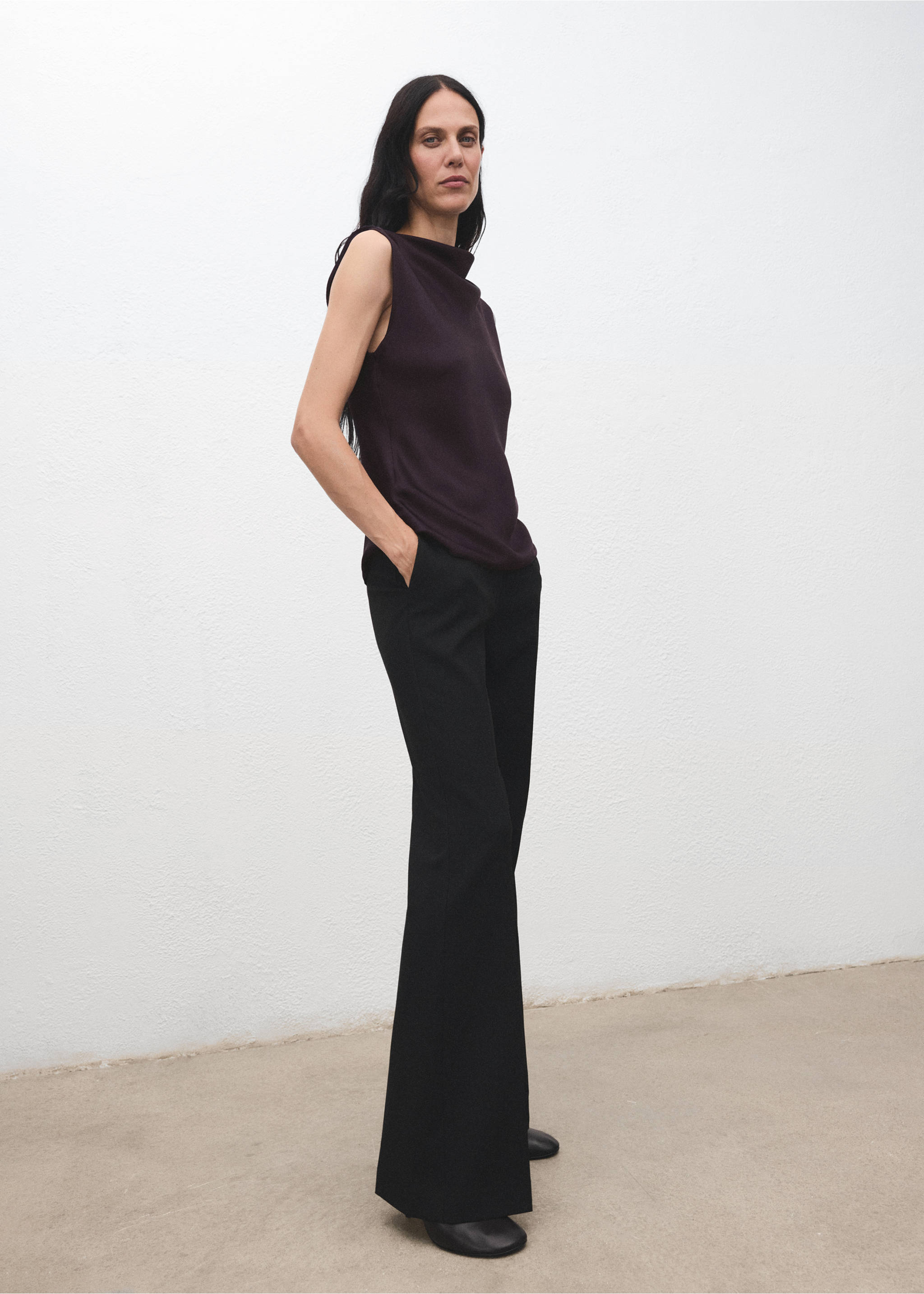 Satin blouse with draped neck - General plane, Burgundy. Ref: 17064092-00.