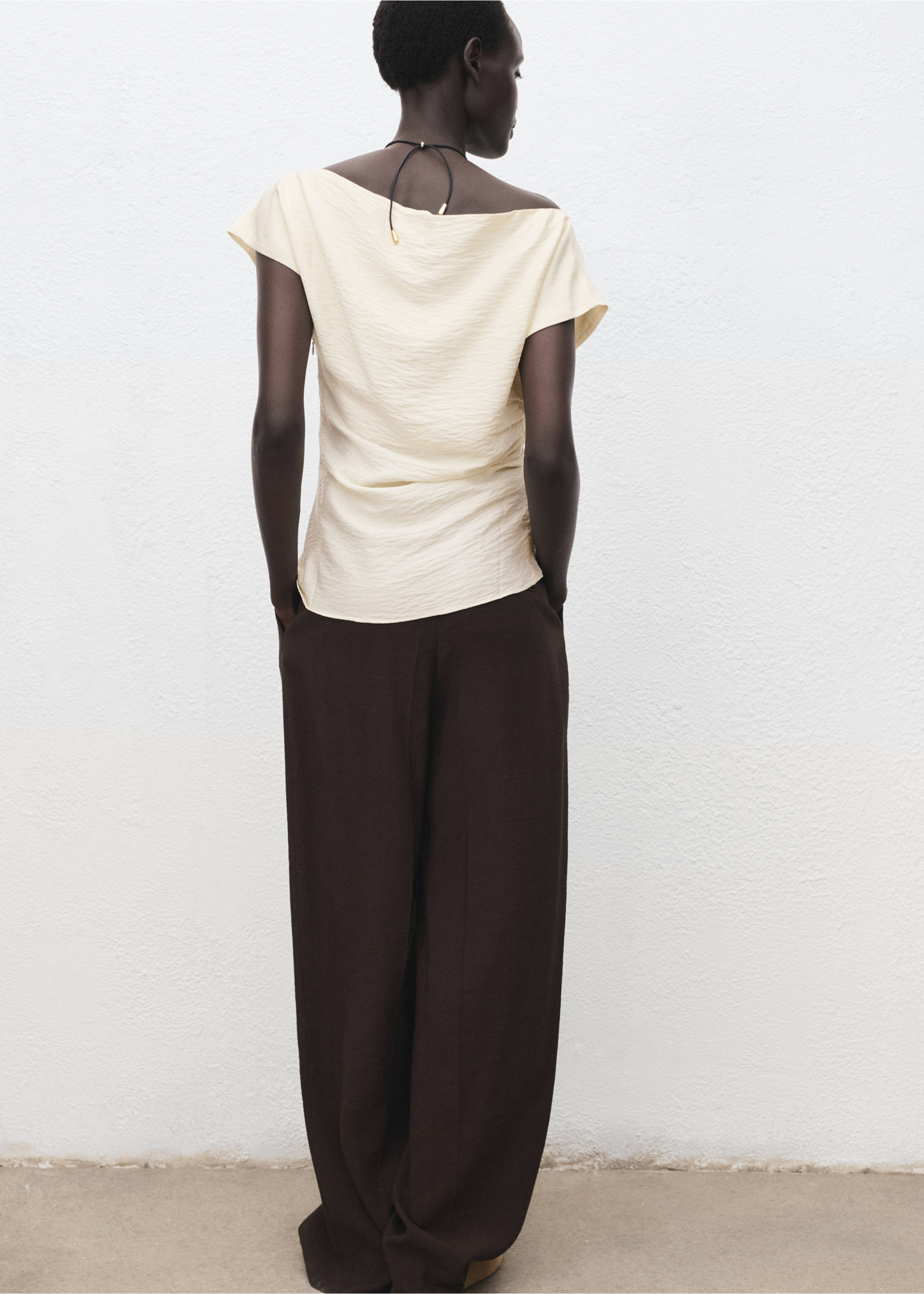 Modal blouse with asymmetrical collar - Reverse of the article, White. Ref: 17064100-00.