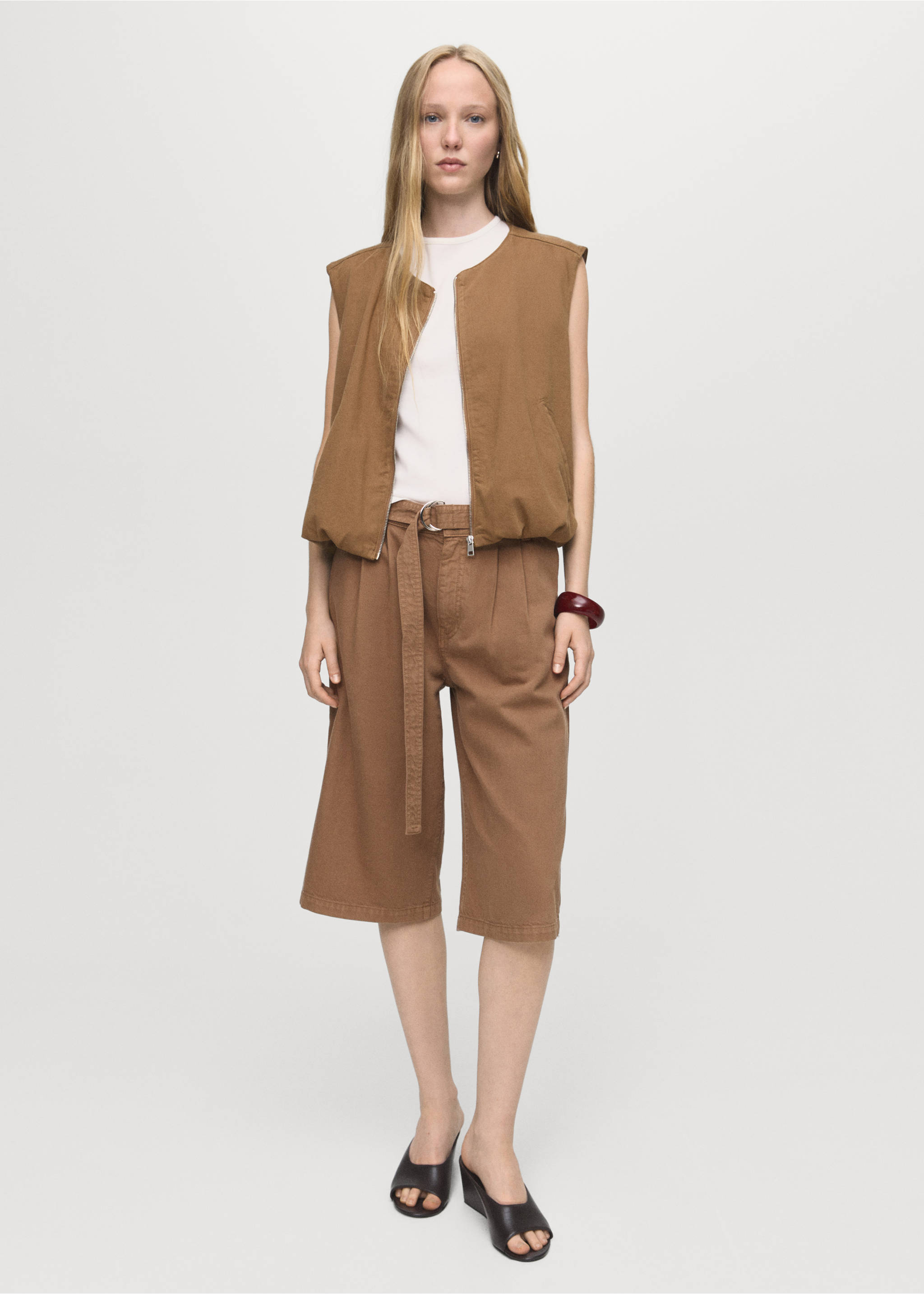 Denim jorts with belt - General plane, Brown. Ref: 17064101-00.