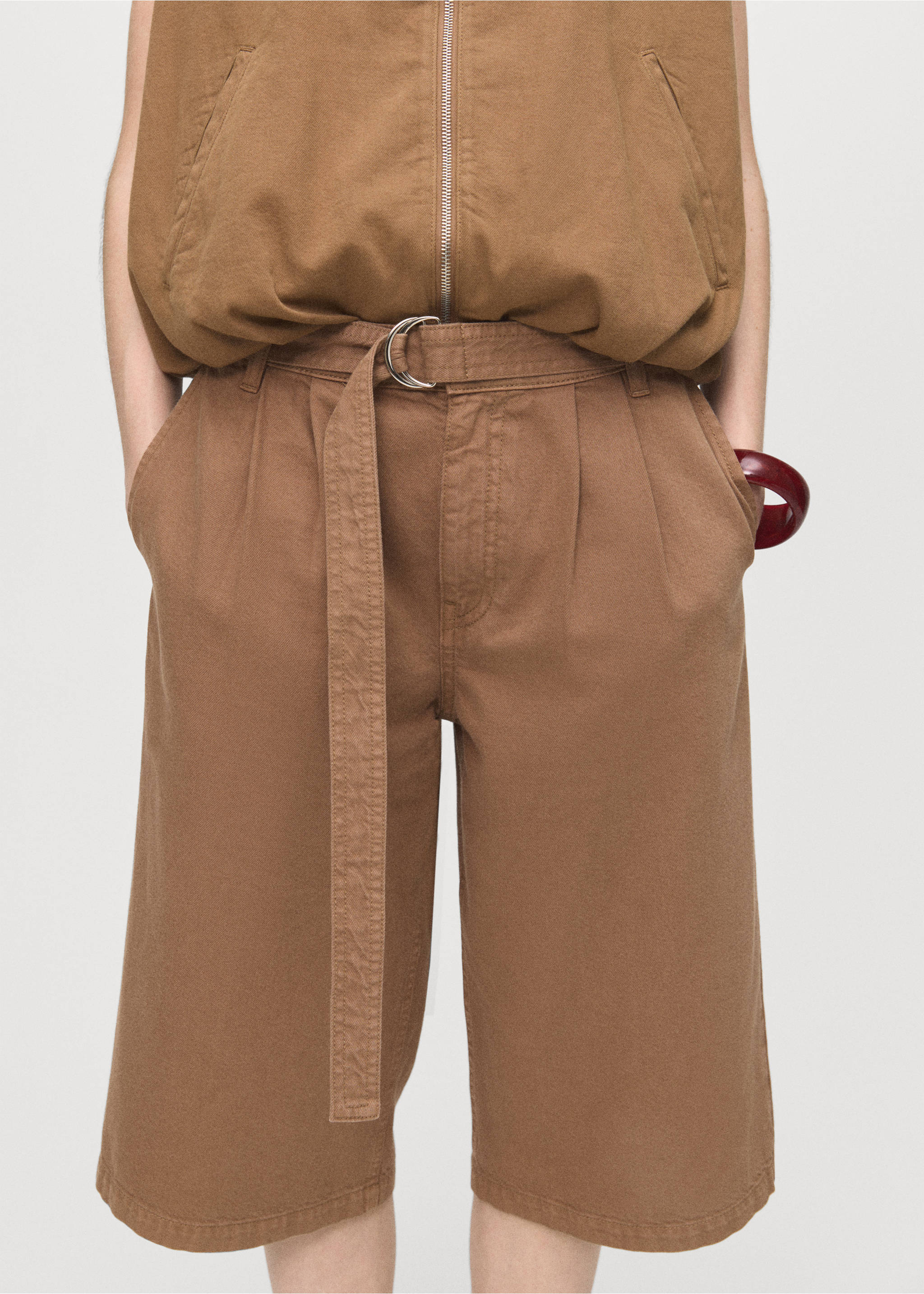 Denim jorts with belt - Medium plane, Brown. Ref: 17064101-00.