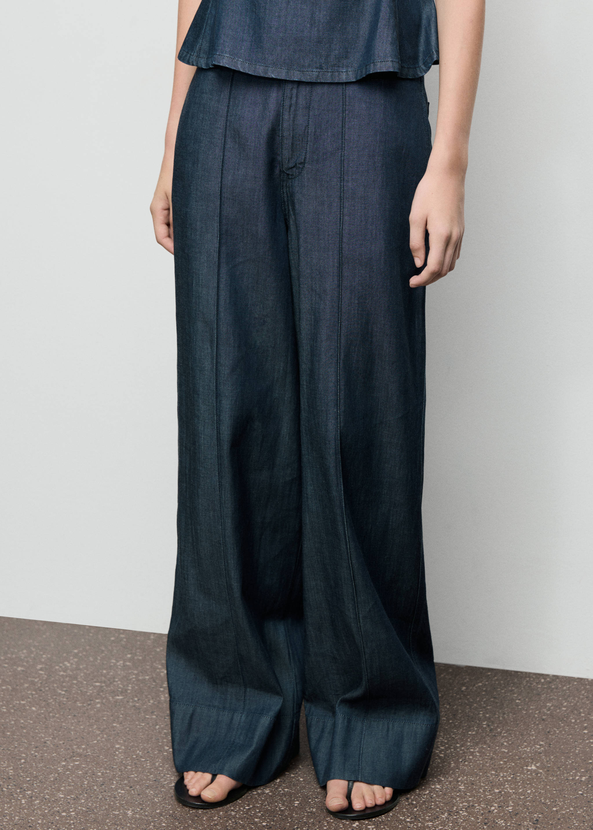 Wide leg denim pants with stitching - Medium plane