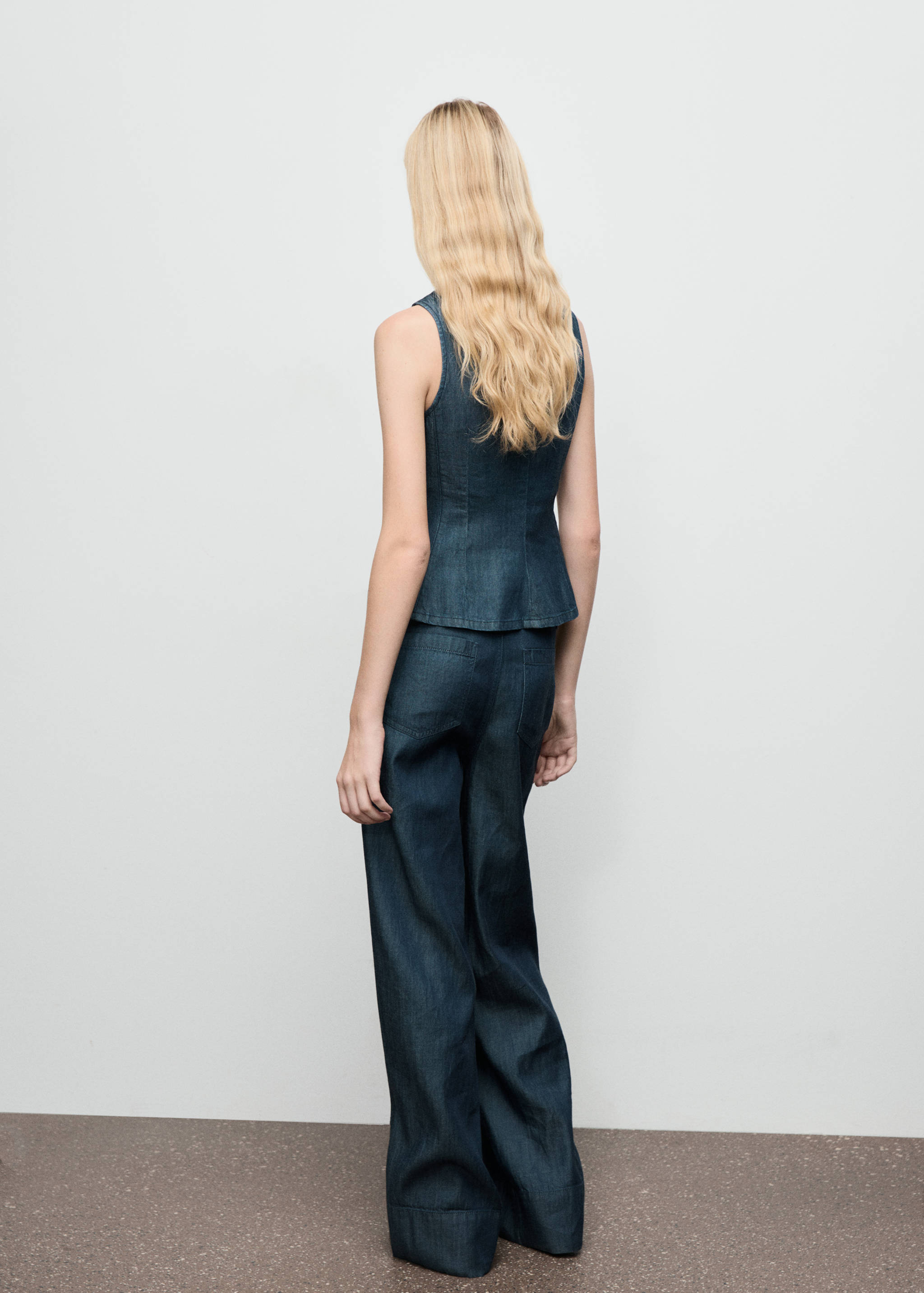 Wide leg denim pants with stitching - Reverse of the article