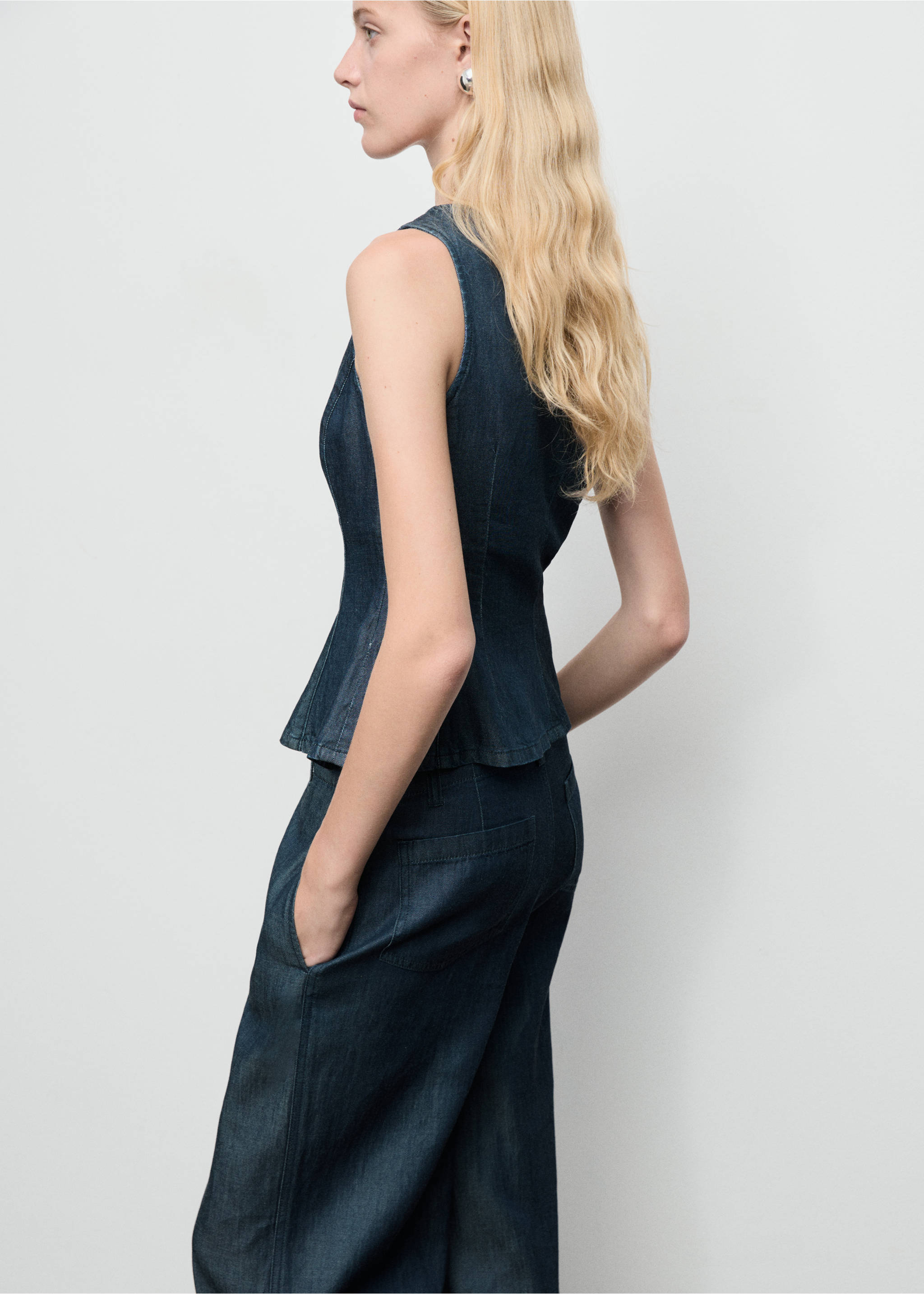 Wide leg denim pants with stitching - Details of the article 1, Open Blue. Ref: 17064102-00.