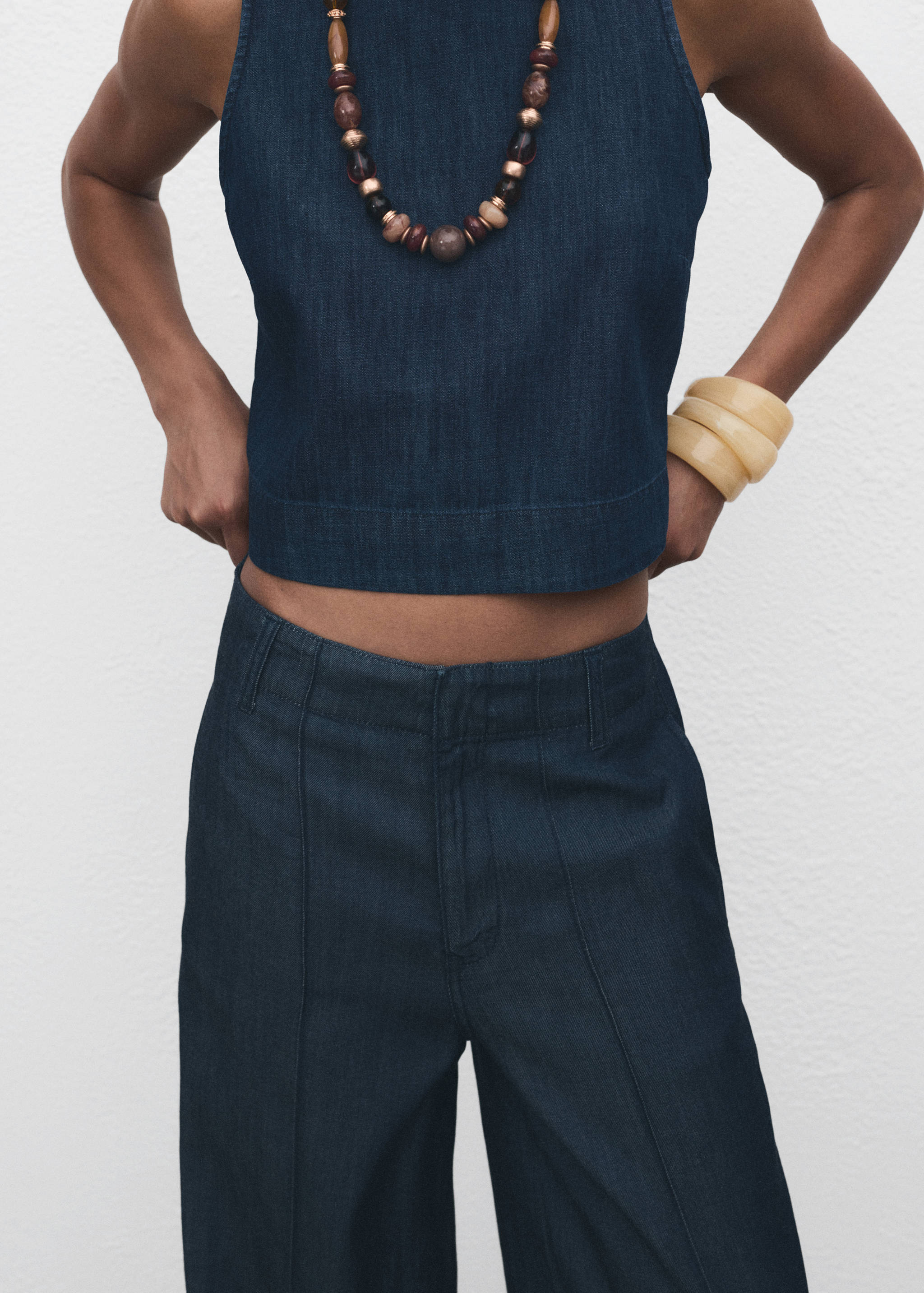 Wide leg denim pants with stitching - Details of the article 6